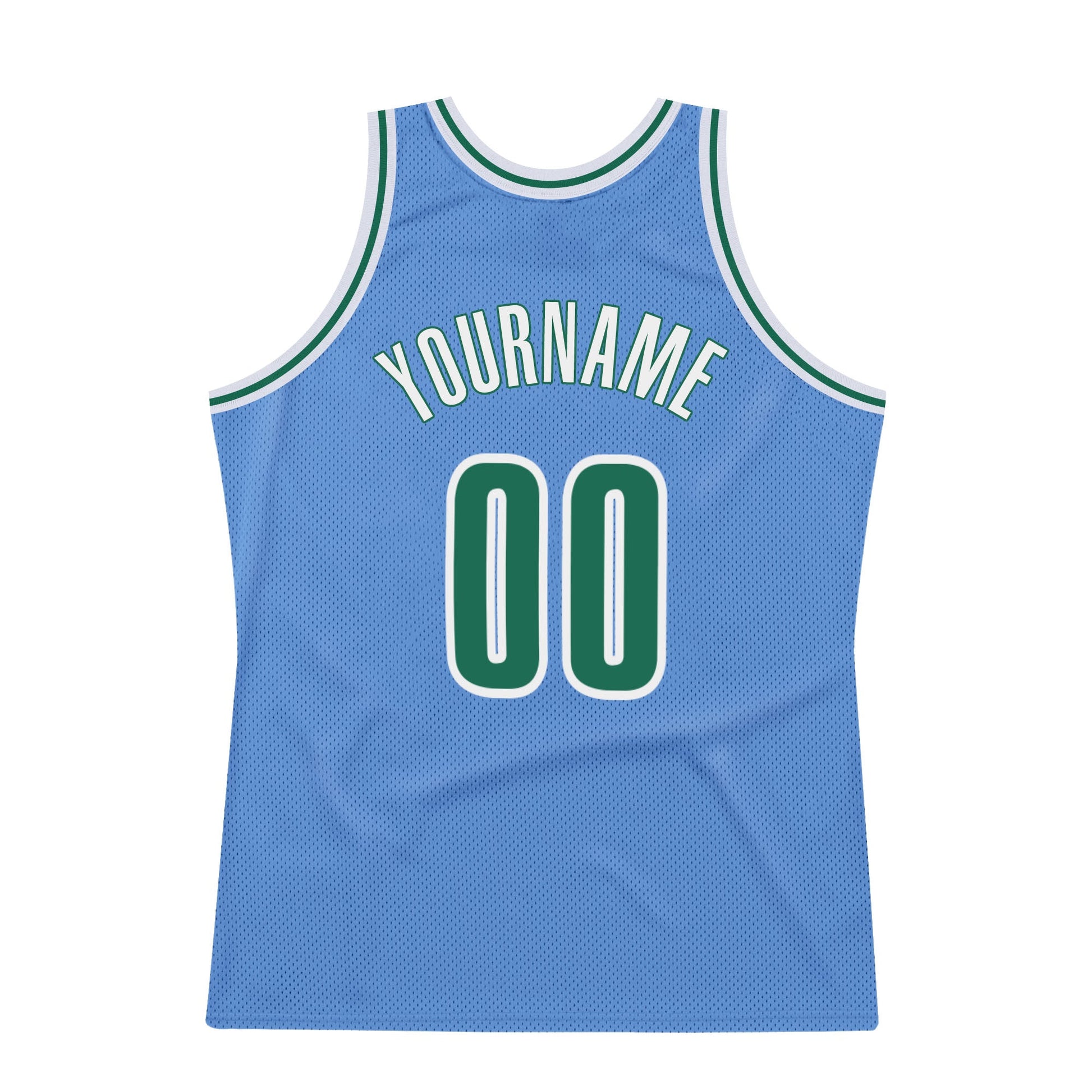 Custom Light Blue Kelly Green-White Authentic Throwback Basketball Jersey view 6