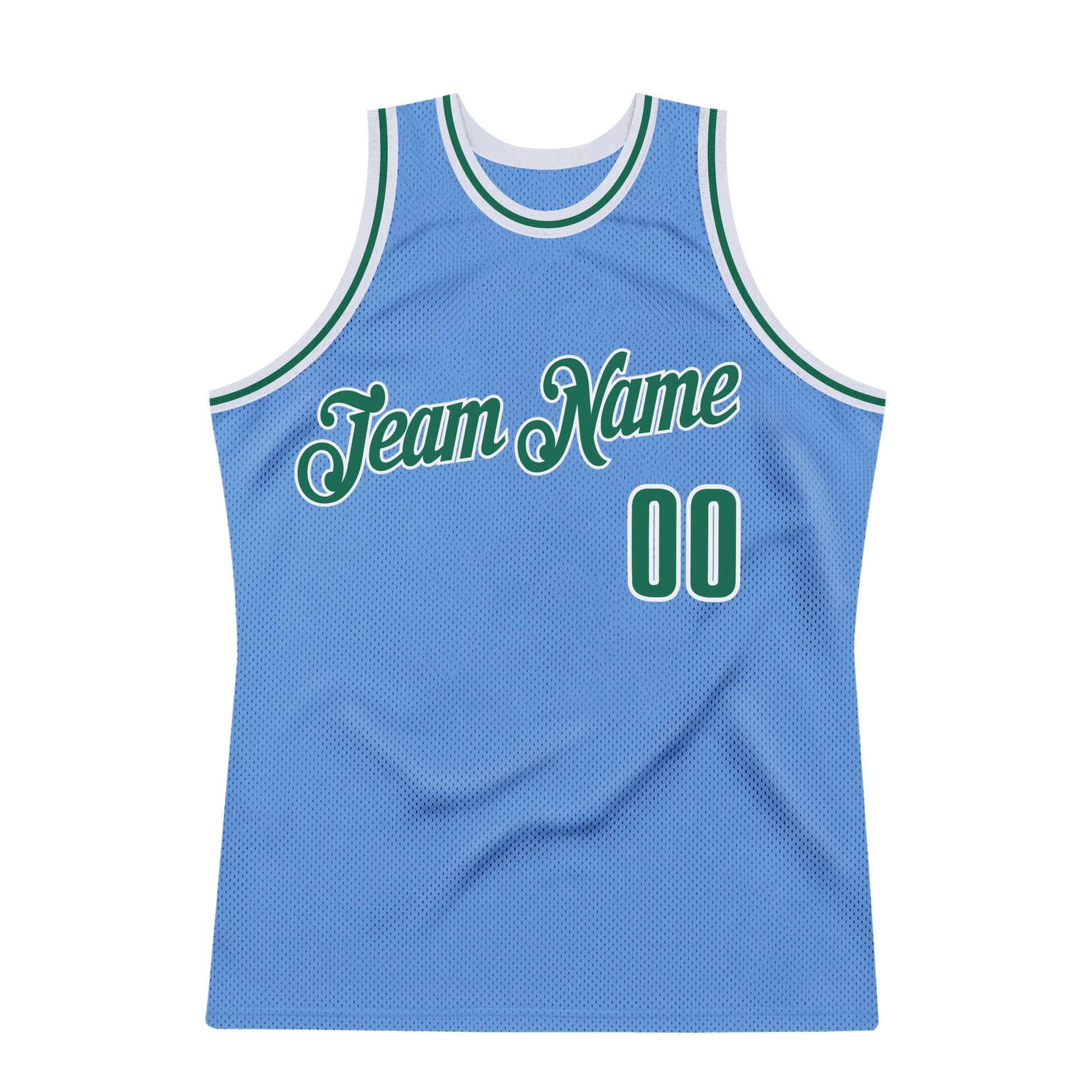 Custom Light Blue Kelly Green-White Authentic Throwback Basketball Jersey view 7