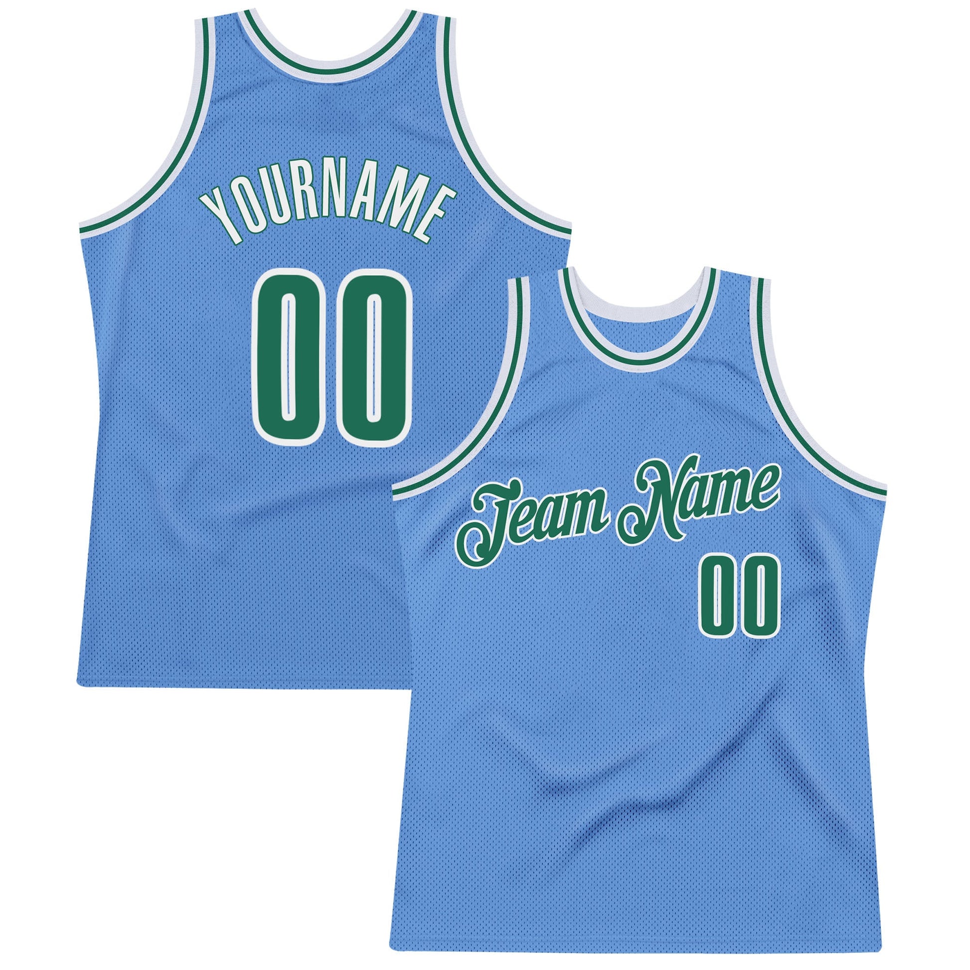 Custom Light Blue Kelly Green-White Authentic Throwback Basketball Jersey - Main View