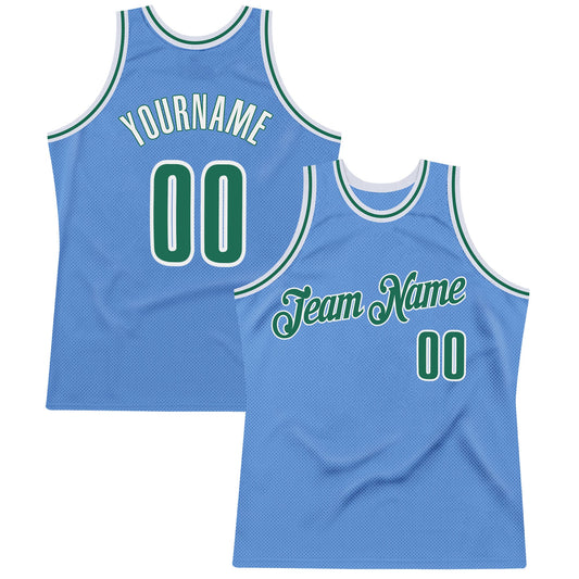 Custom Light Blue Kelly Green-White Authentic Throwback Basketball Jersey - Main View