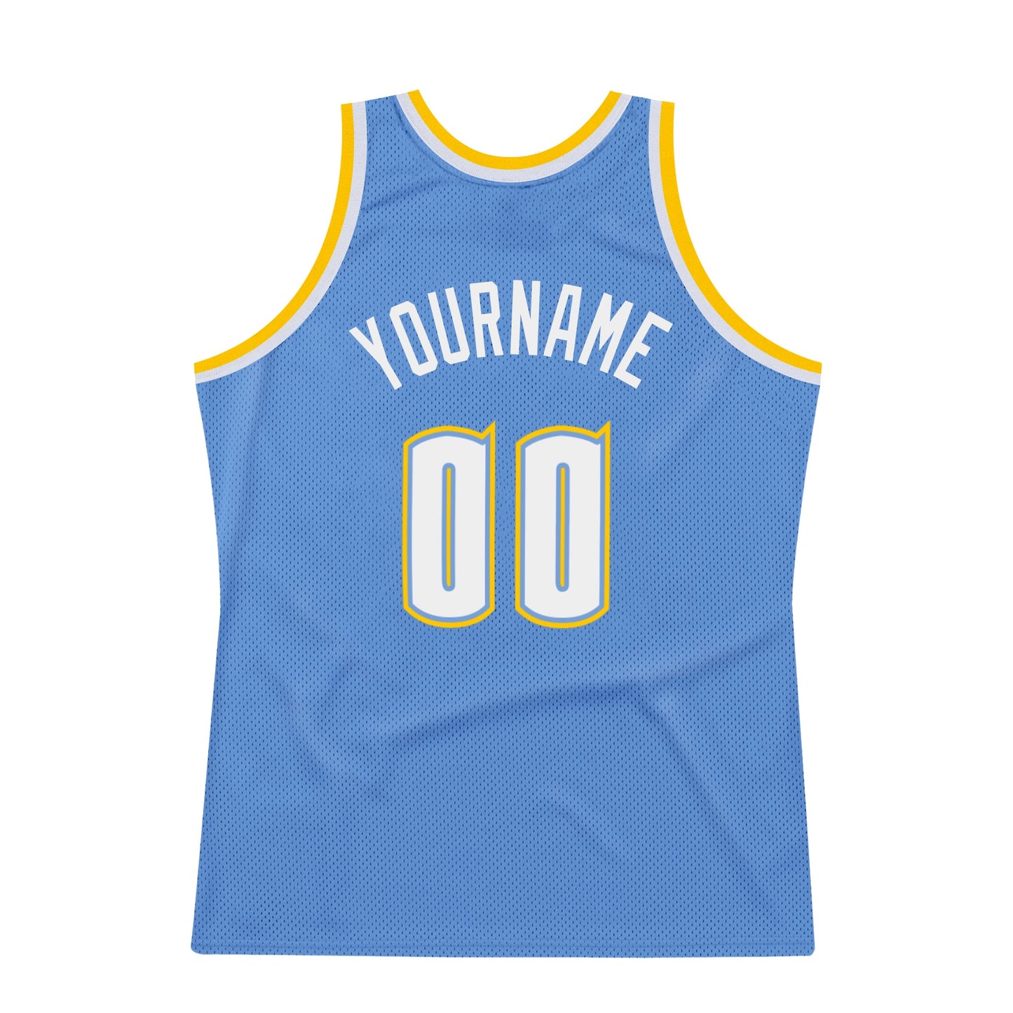 Custom Light Blue White-Gold Authentic Throwback Basketball Jersey view 6