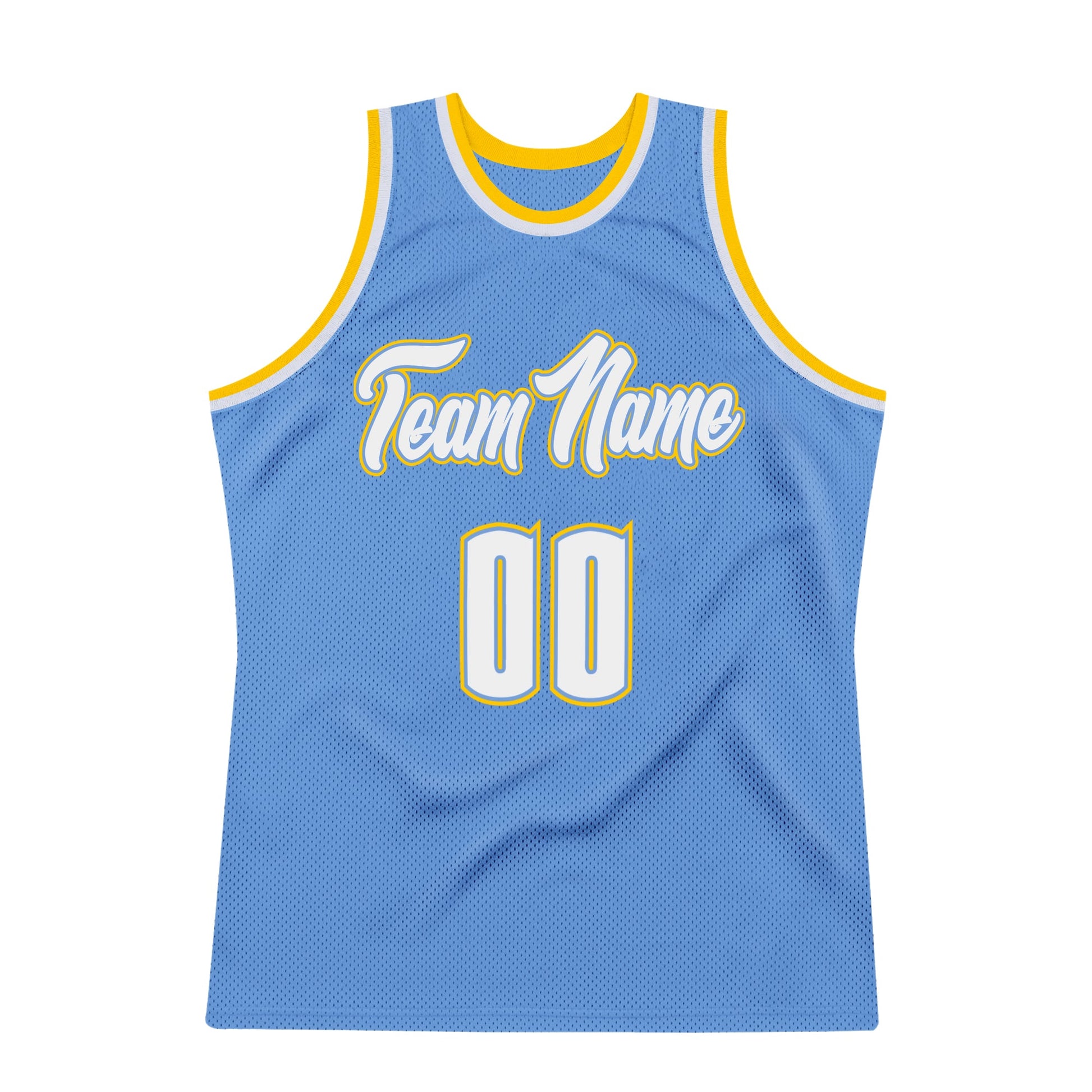 Custom Light Blue White-Gold Authentic Throwback Basketball Jersey view 7