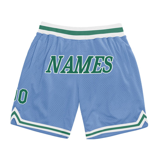Custom Light Blue Kelly Green-White Authentic Throwback Basketball Shorts - Main View