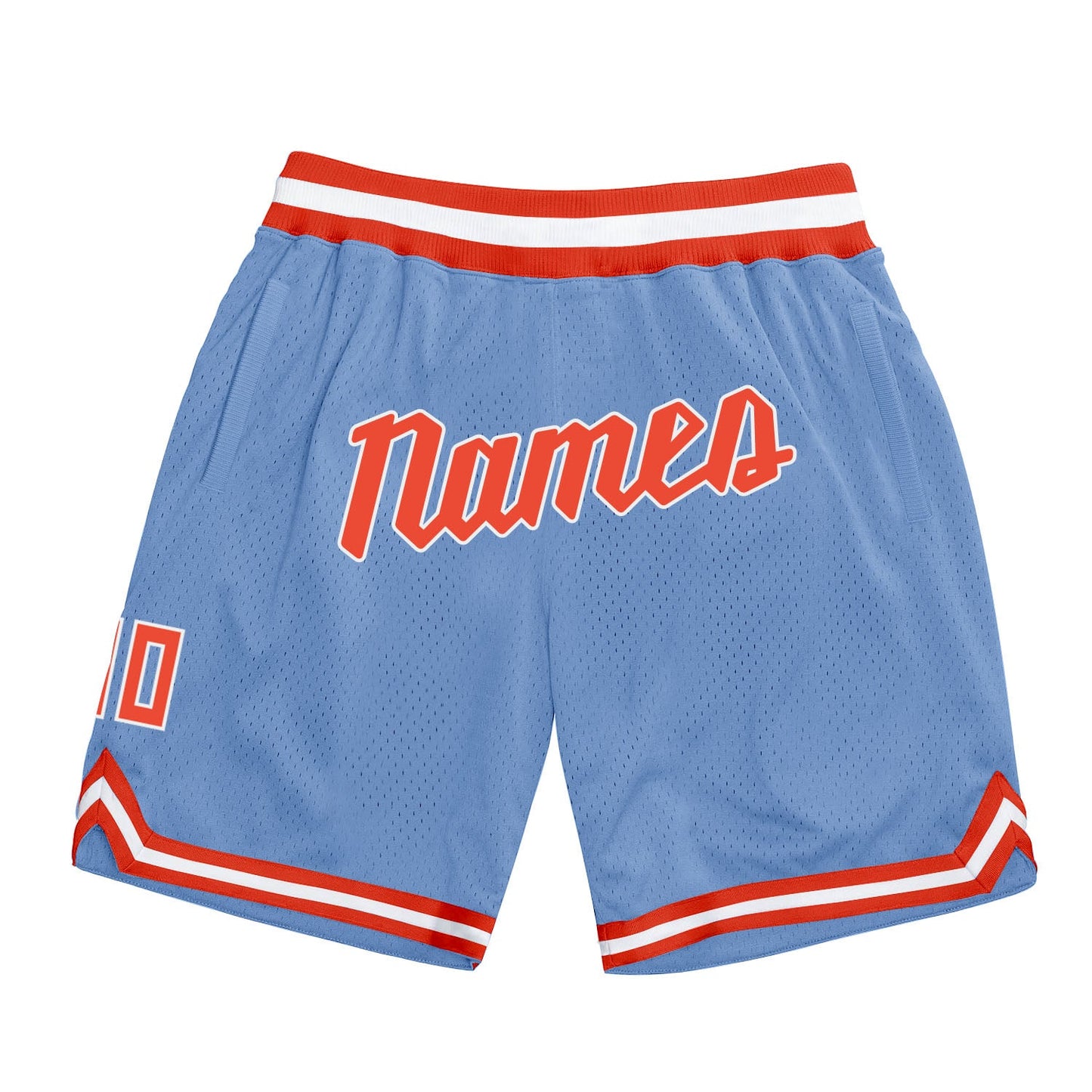 Custom Light Blue Orange-White Authentic Throwback Basketball Shorts - Main View