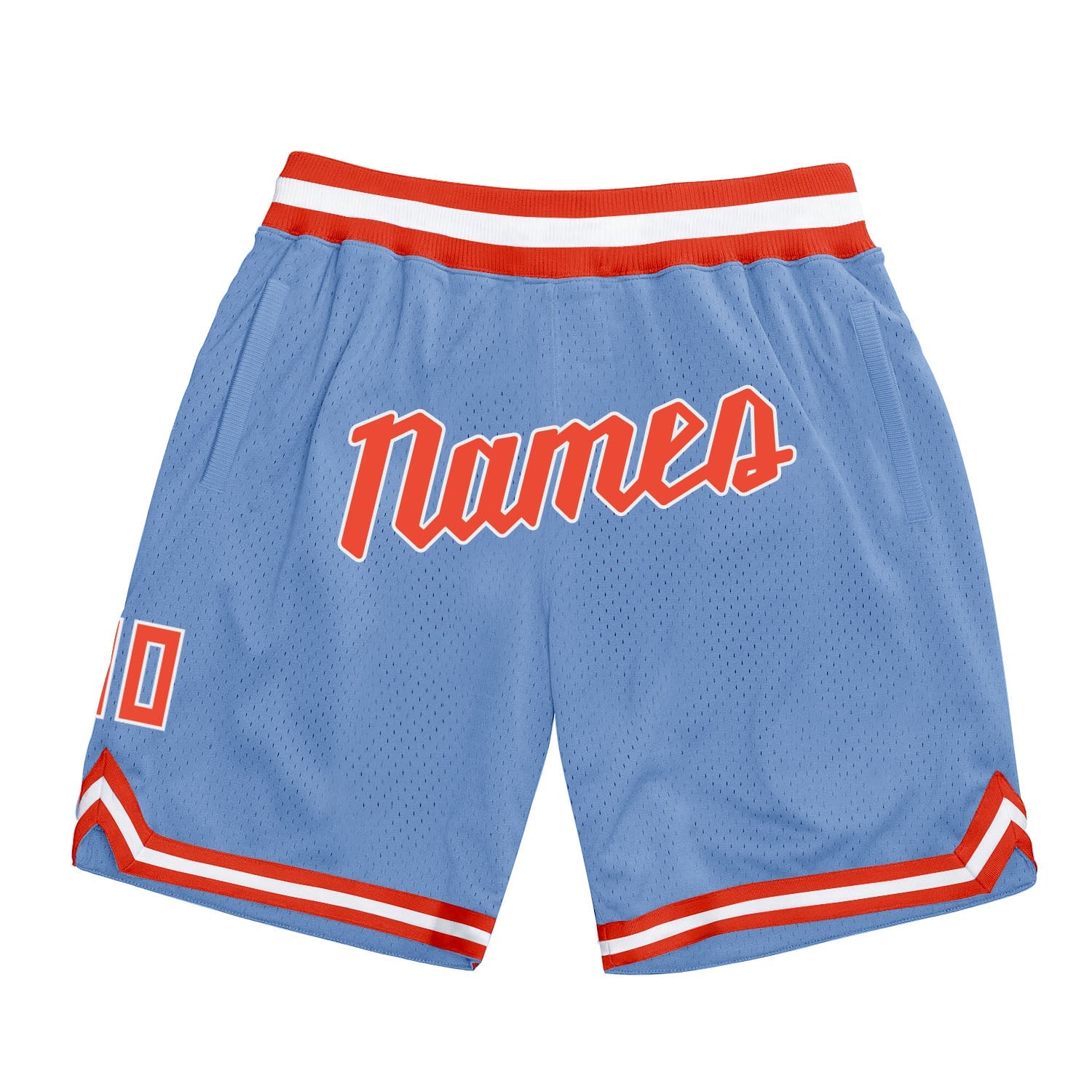 Custom Light Blue Orange-White Authentic Throwback Basketball Shorts - Main View