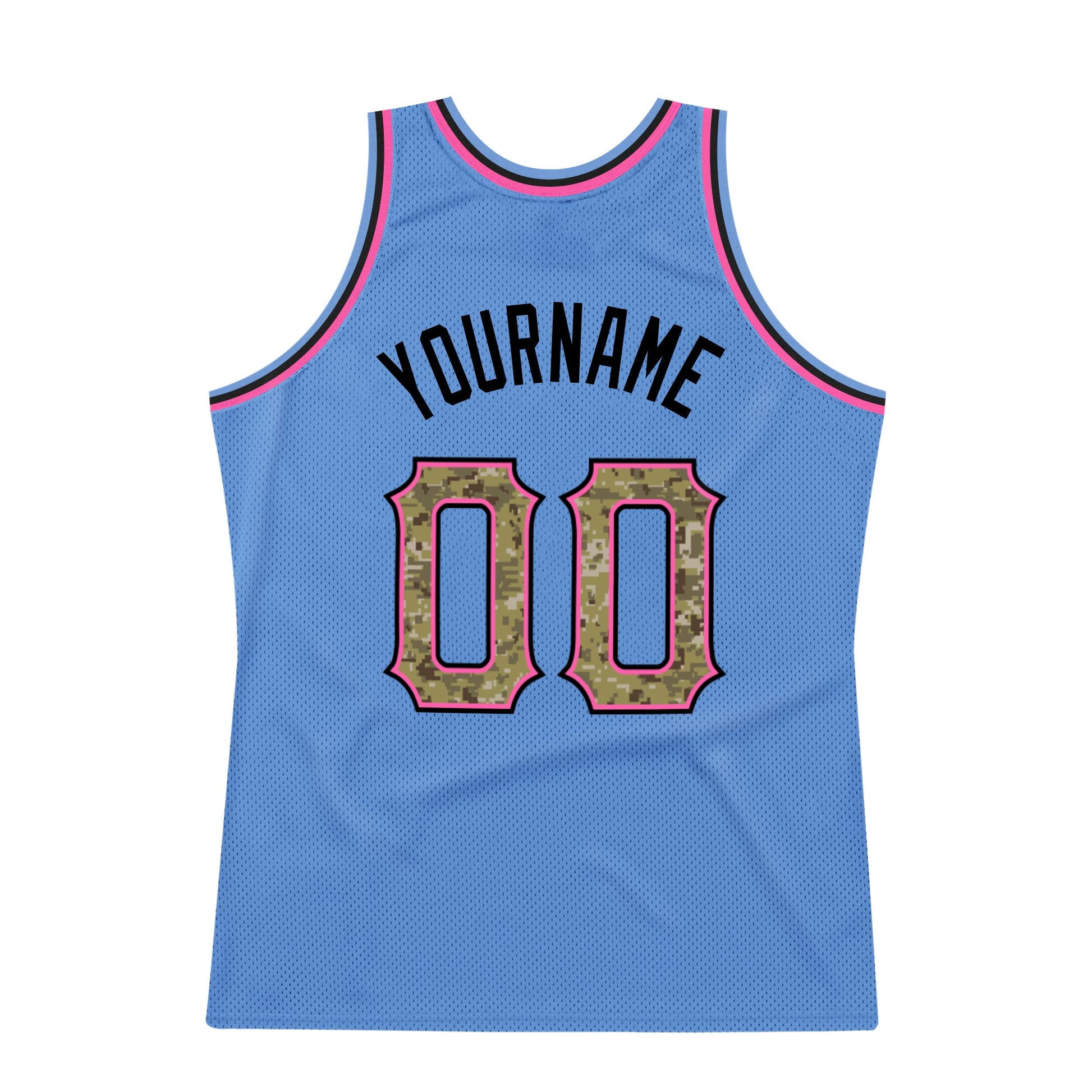 Custom Light Blue Camo-Pink Authentic Throwback Basketball Jersey view 5