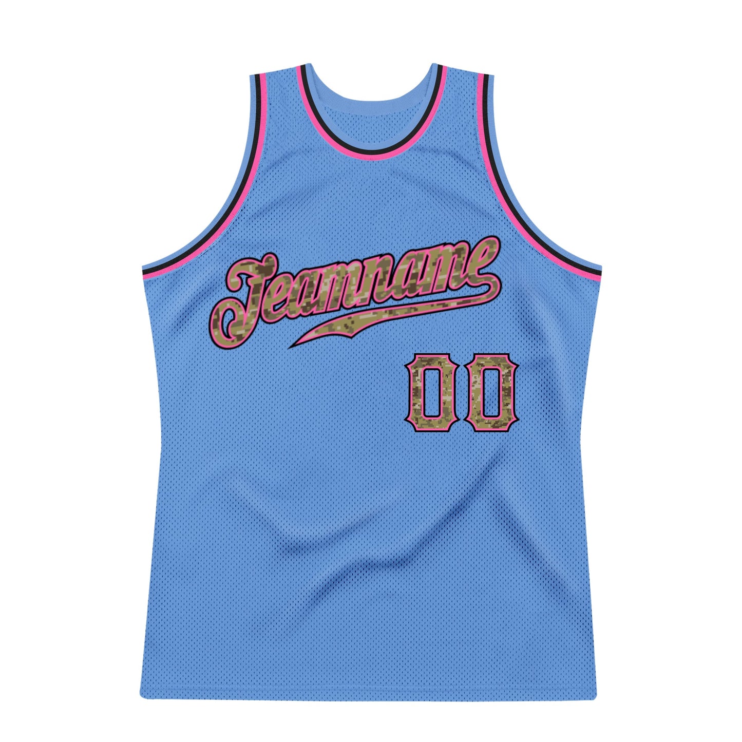Custom Light Blue Camo-Pink Authentic Throwback Basketball Jersey view 6