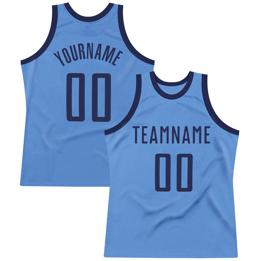 Custom Light Blue Navy Authentic Throwback Basketball Jersey - Main View