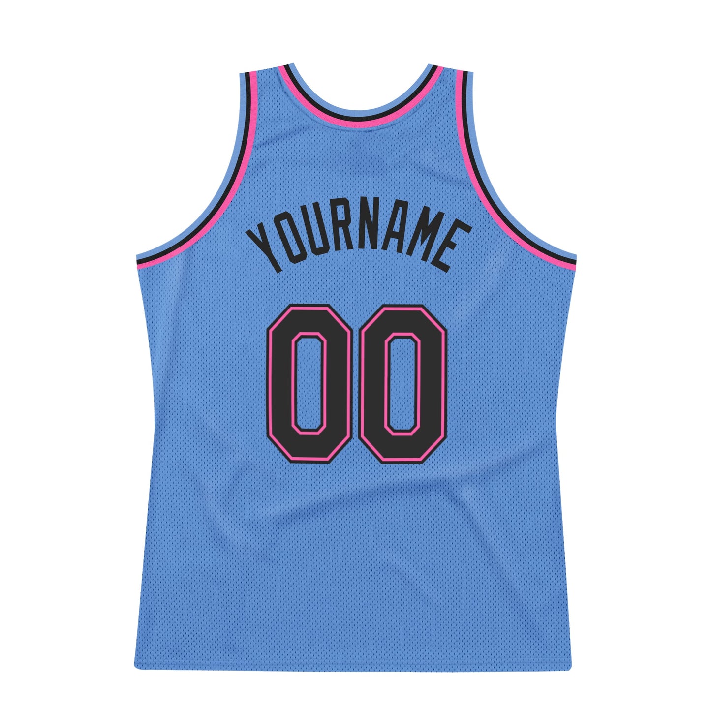 Custom Light Blue Black-Pink Authentic Throwback Basketball Jersey view 5