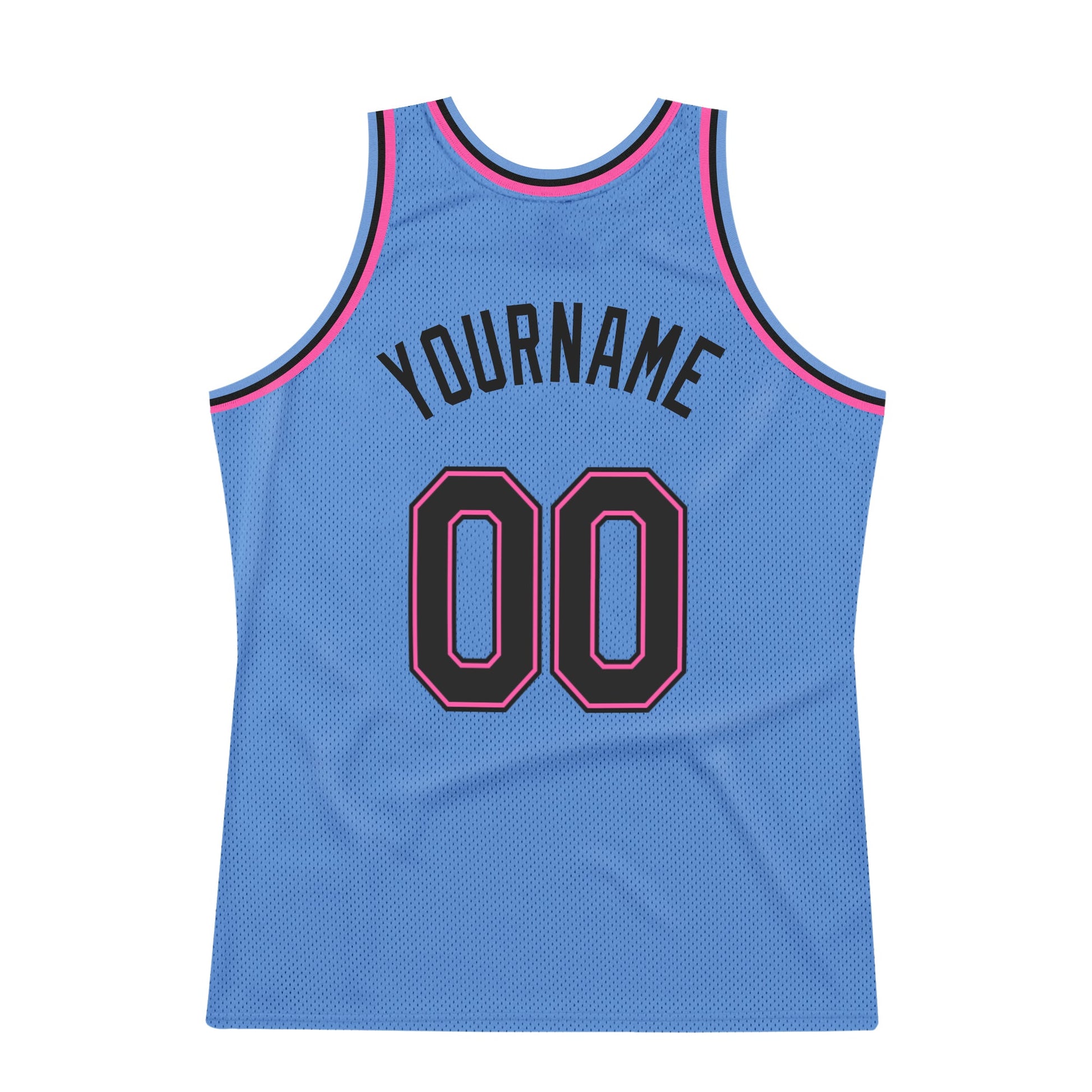 Custom Light Blue Black-Pink Authentic Throwback Basketball Jersey view 5