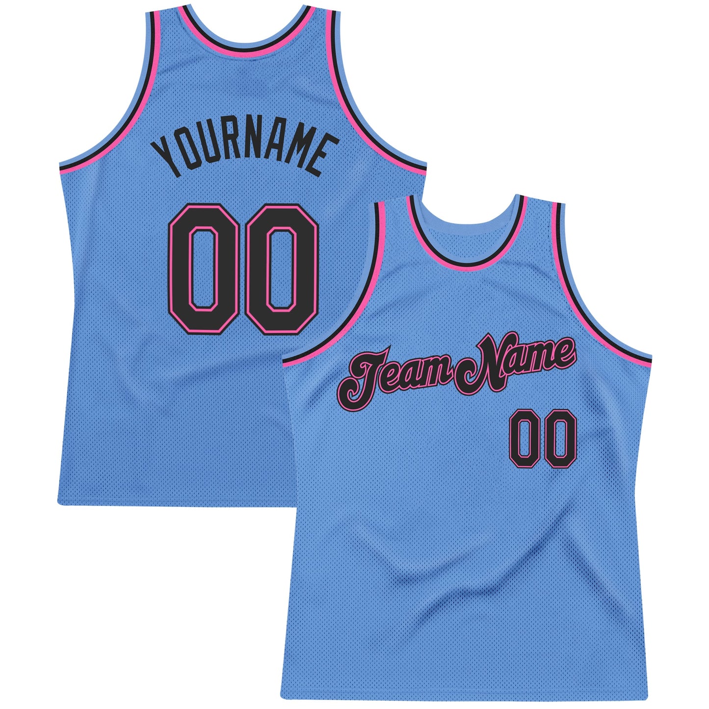 Custom Light Blue Black-Pink Authentic Throwback Basketball Jersey - Main View