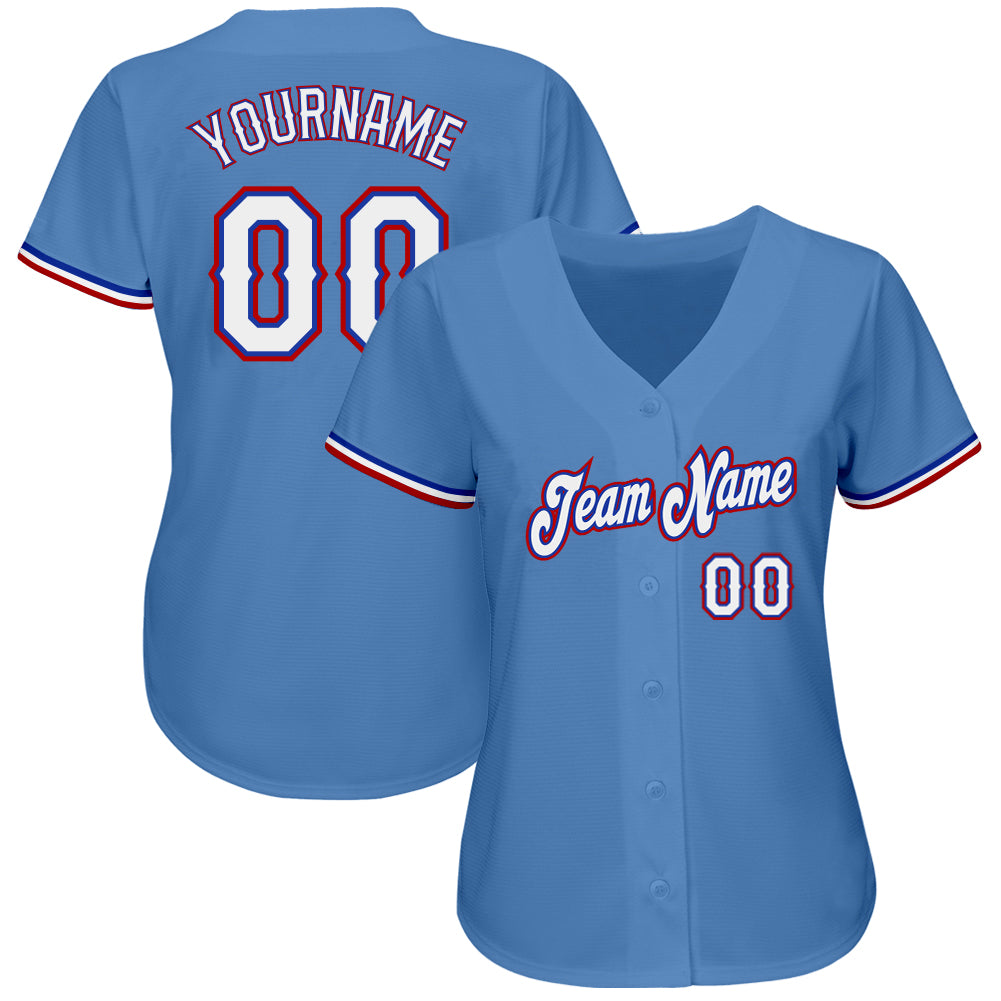 Custom Light Blue White-Red Authentic Baseball Jersey view 2