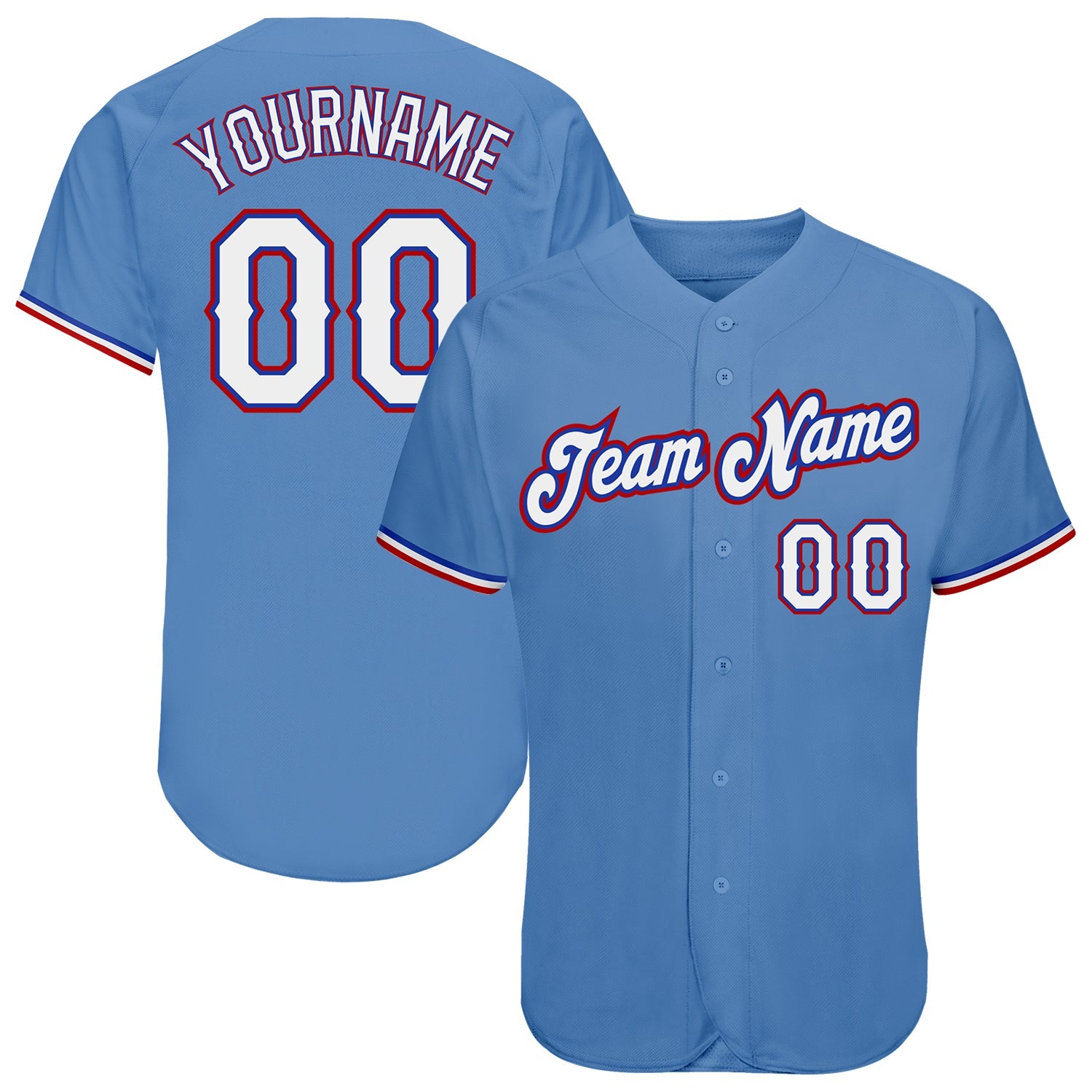 Custom Light Blue White-Red Authentic Baseball Jersey - Main View