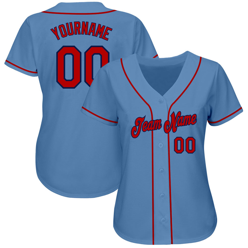 Custom Light Blue Red-Navy Authentic Baseball Jersey view 2