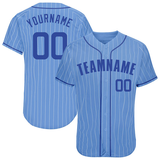 Custom Light Blue White Pinstripe Royal Authentic Baseball Jersey - Main View