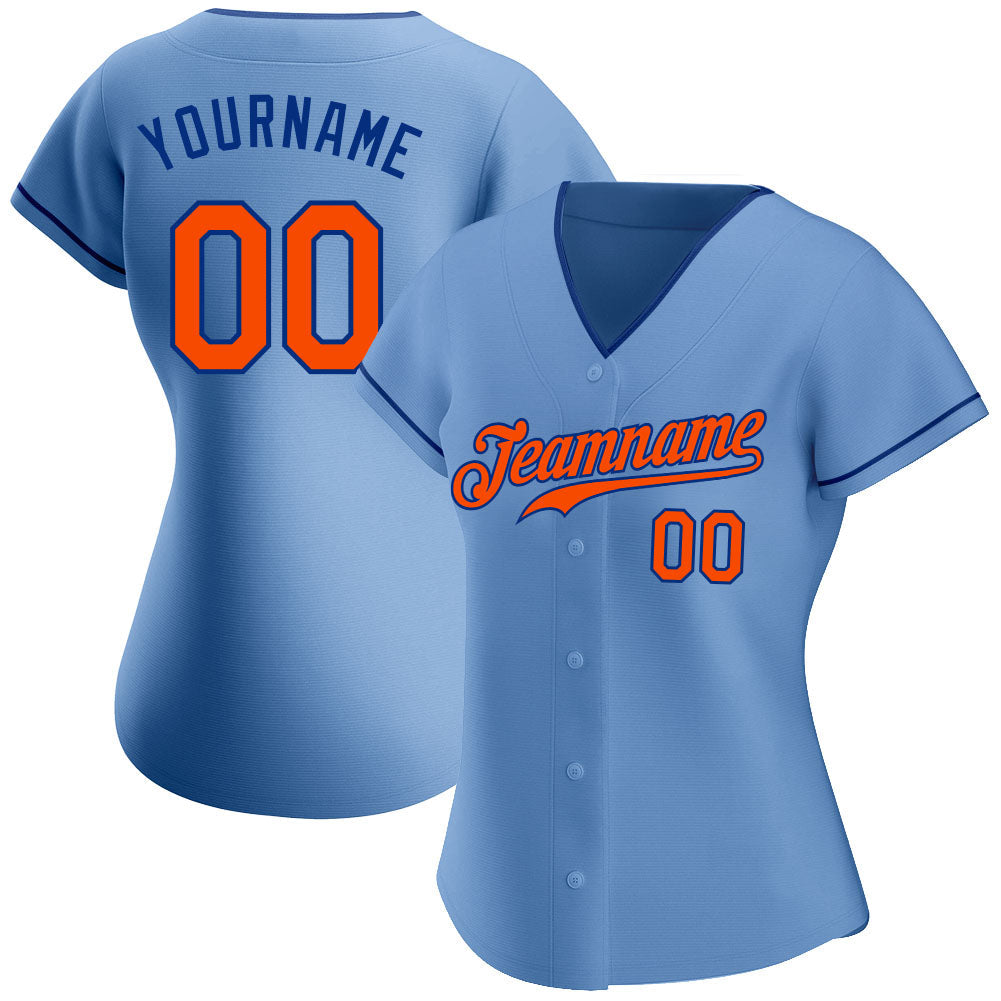 Custom Light Blue Orange-Royal Authentic Baseball Jersey view 2