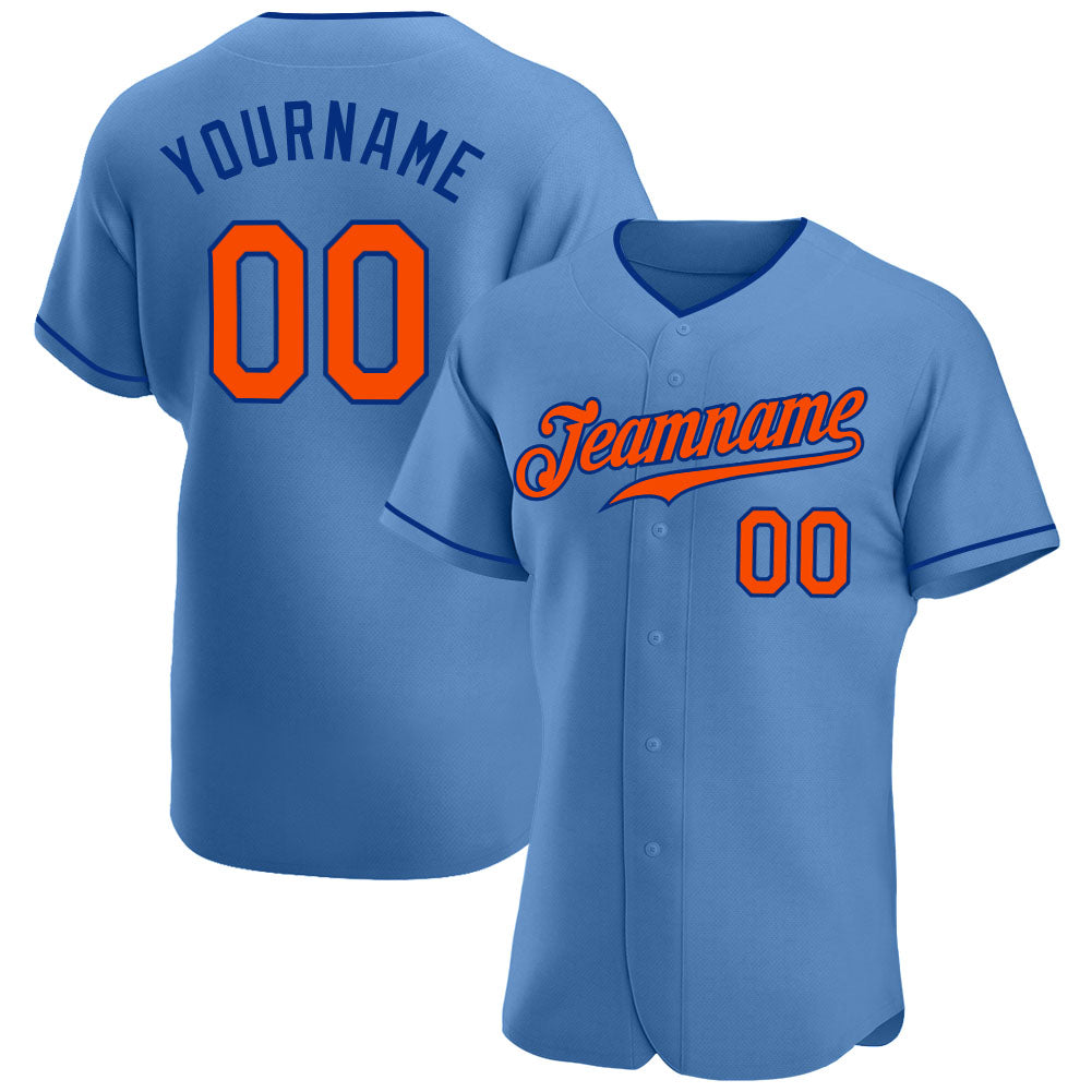 Custom Light Blue Orange-Royal Authentic Baseball Jersey - Main View