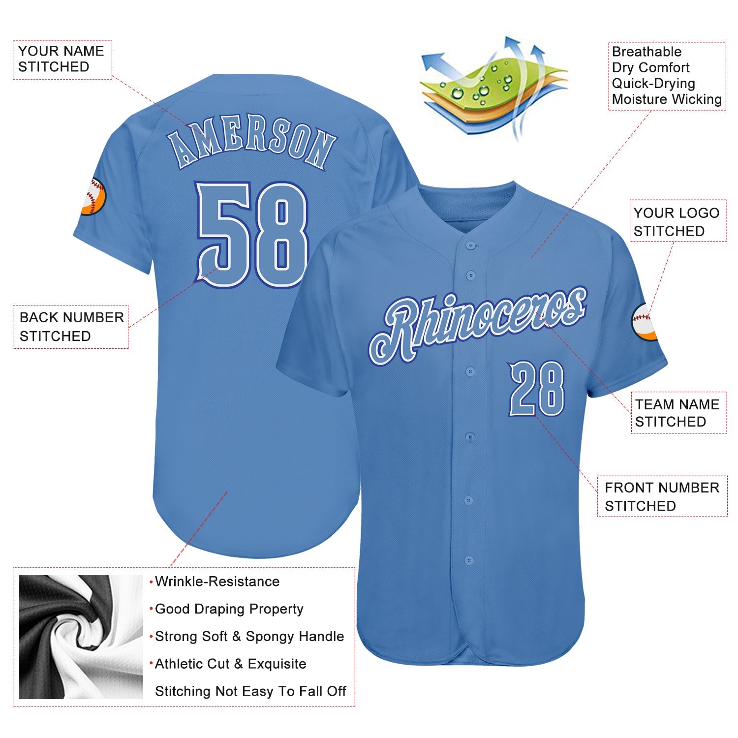 Custom Light Blue Light Blue-Royal Authentic Baseball Jersey view 3