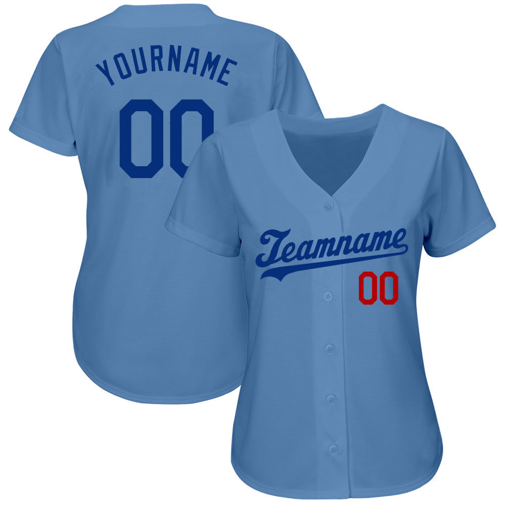 Custom Light Blue Royal-Red Authentic Baseball Jersey view 2