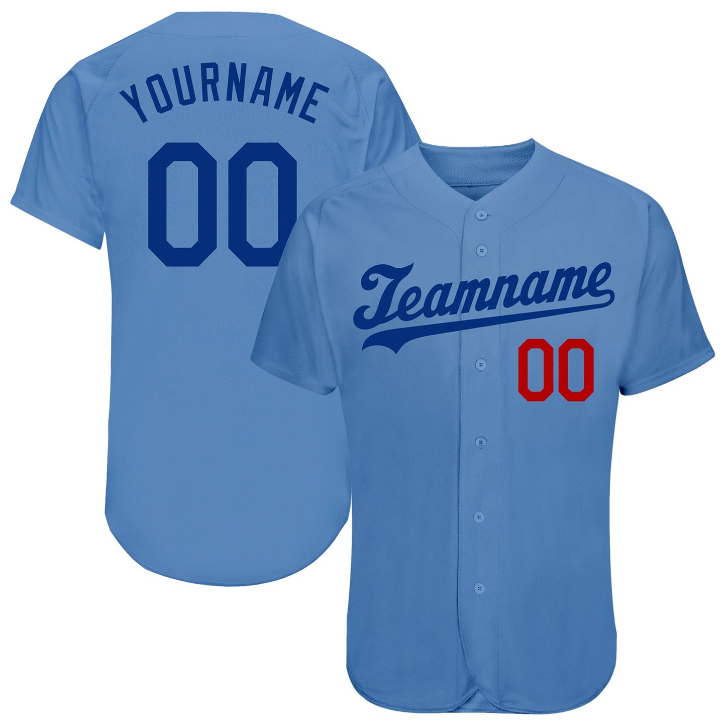 Custom Light Blue Royal-Red Authentic Baseball Jersey - Main View
