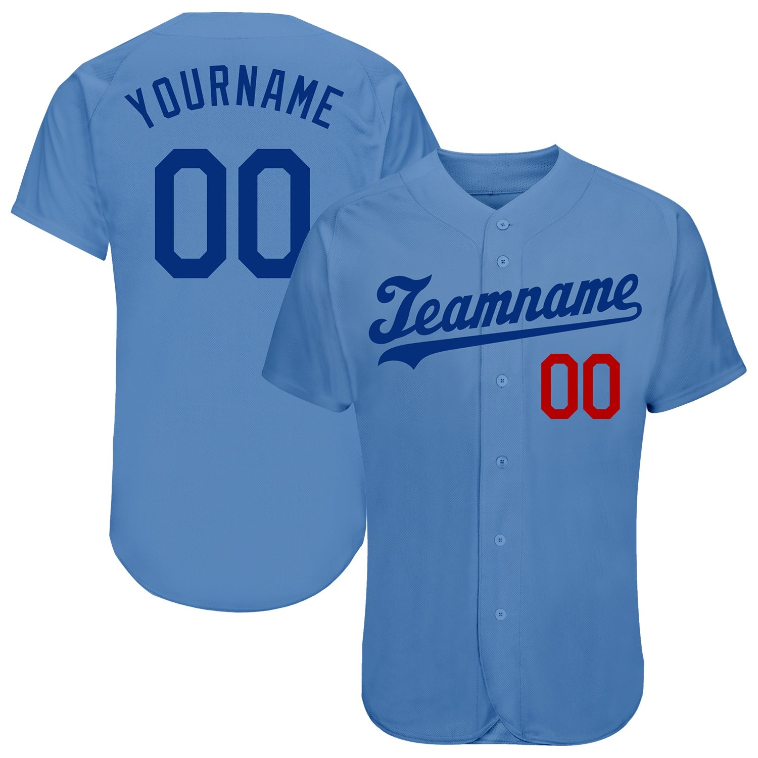 Custom Light Blue Royal-Red Authentic Baseball Jersey - Main View