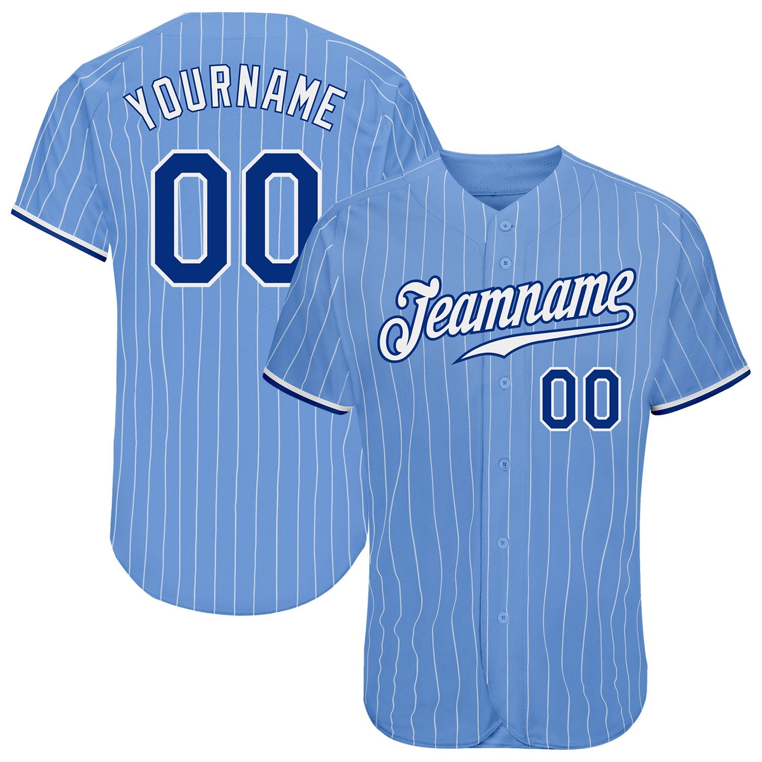 Custom Light Blue White Pinstripe Royal-White Authentic Baseball Jersey - Main View