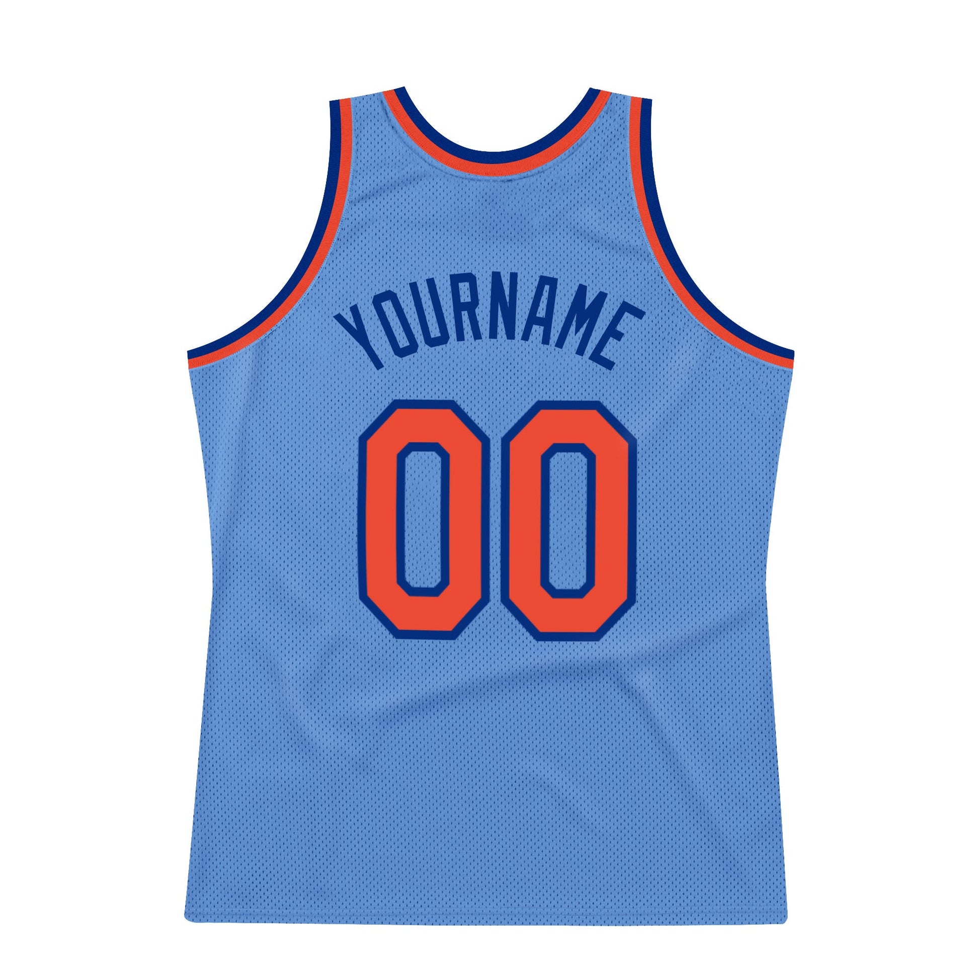 Custom Light Blue Orange-Royal Authentic Throwback Basketball Jersey view 6