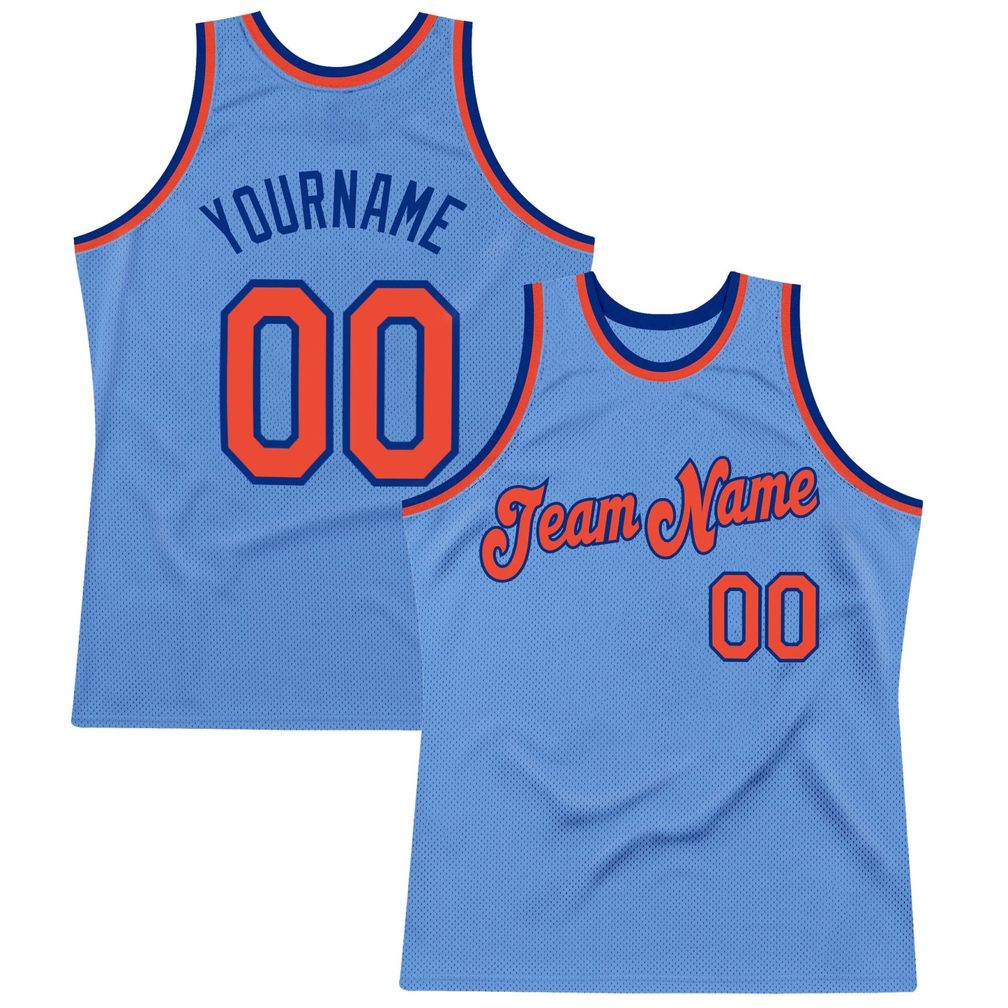 Custom Light Blue Orange-Royal Authentic Throwback Basketball Jersey - Main View