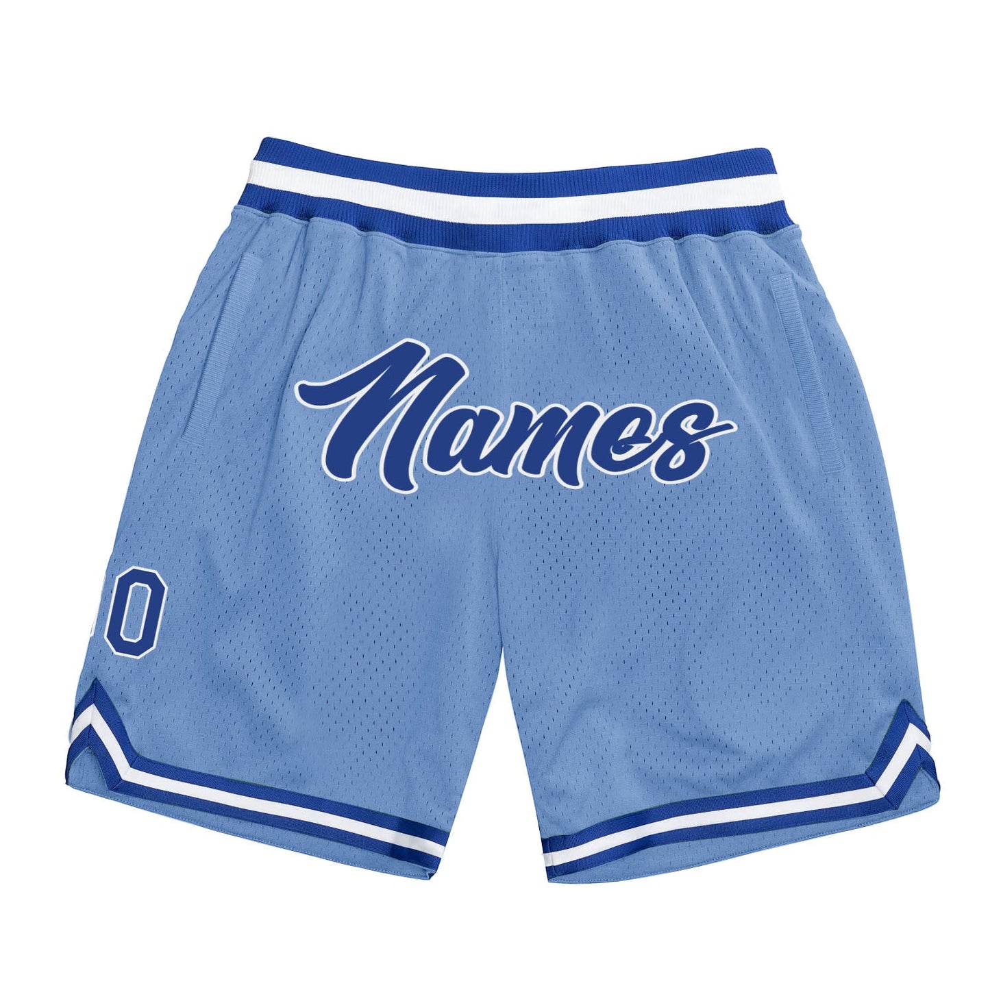Custom Light Blue Royal-White Authentic Throwback Basketball Shorts - Main View