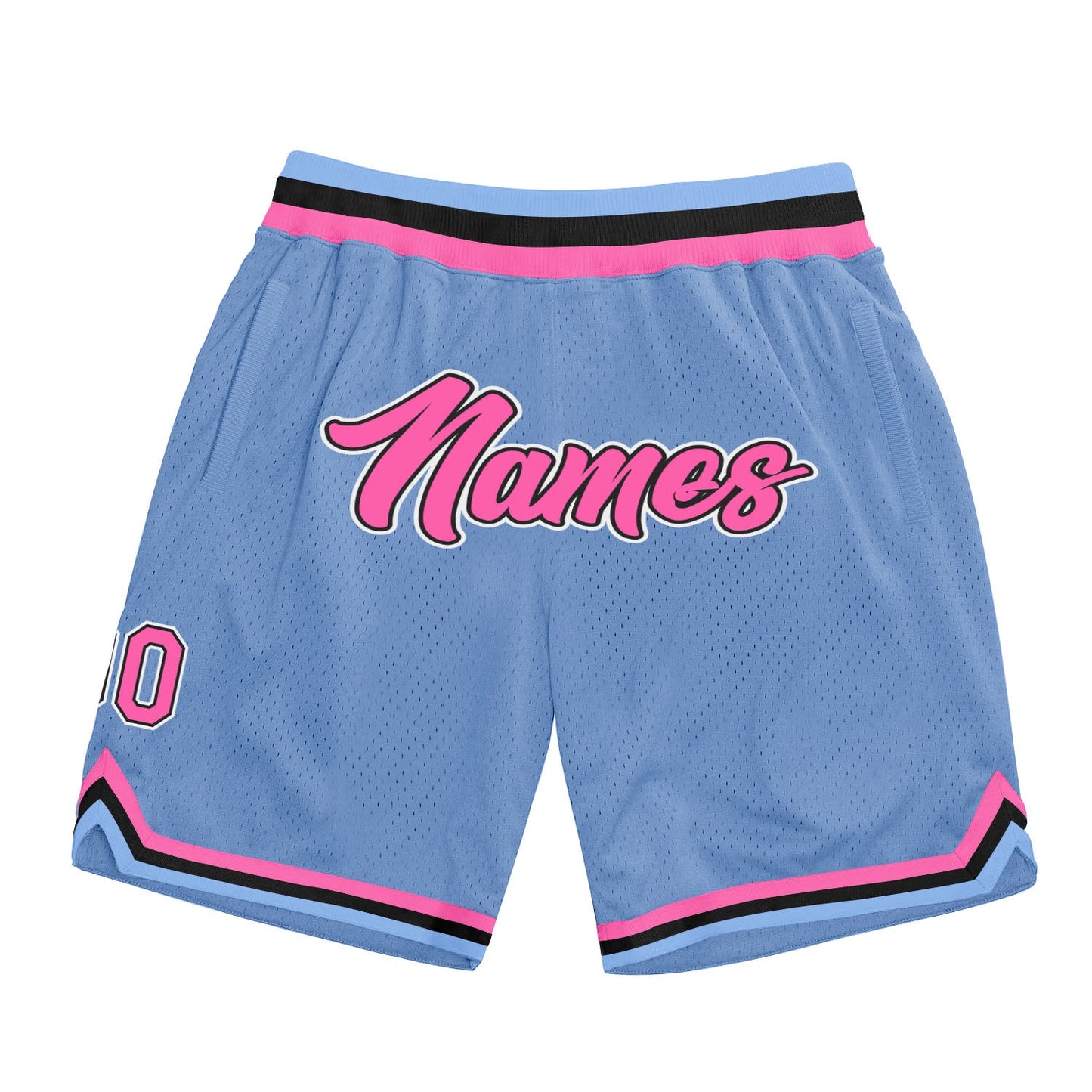 Custom Light Blue Pink-Black Authentic Throwback Basketball Shorts - Main View