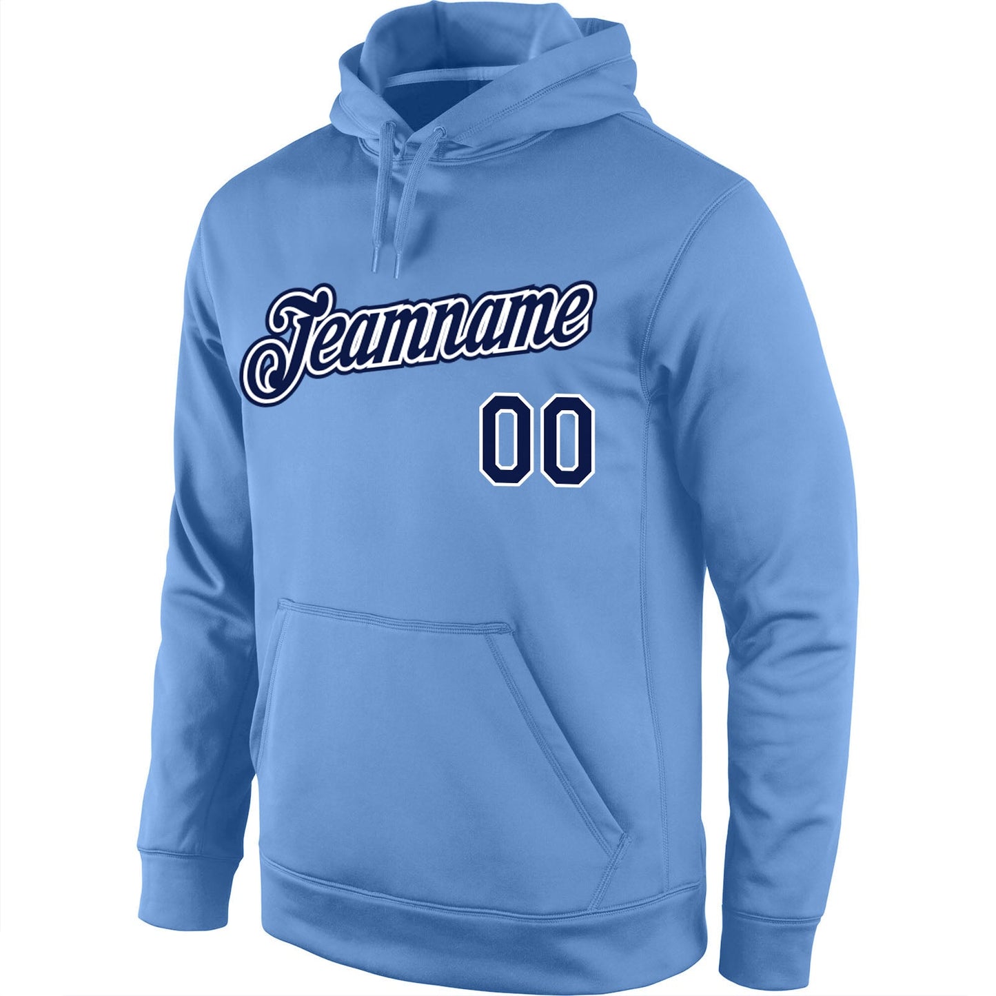 Custom Stitched Light Blue Navy-White Sports Pullover Sweatshirt Hoodie view 2