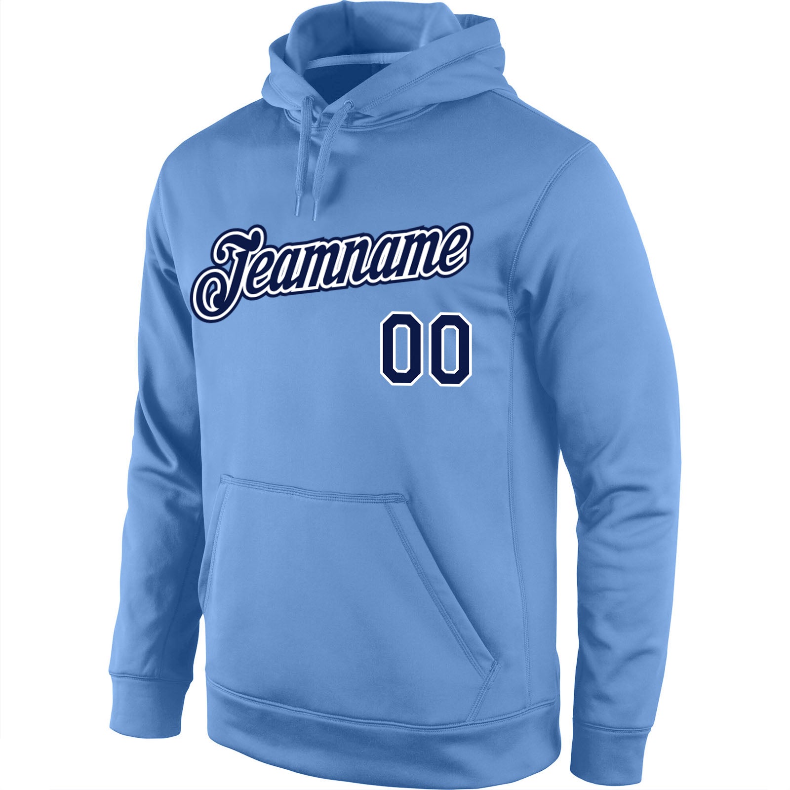Custom Stitched Light Blue Navy-White Sports Pullover Sweatshirt Hoodie view 2