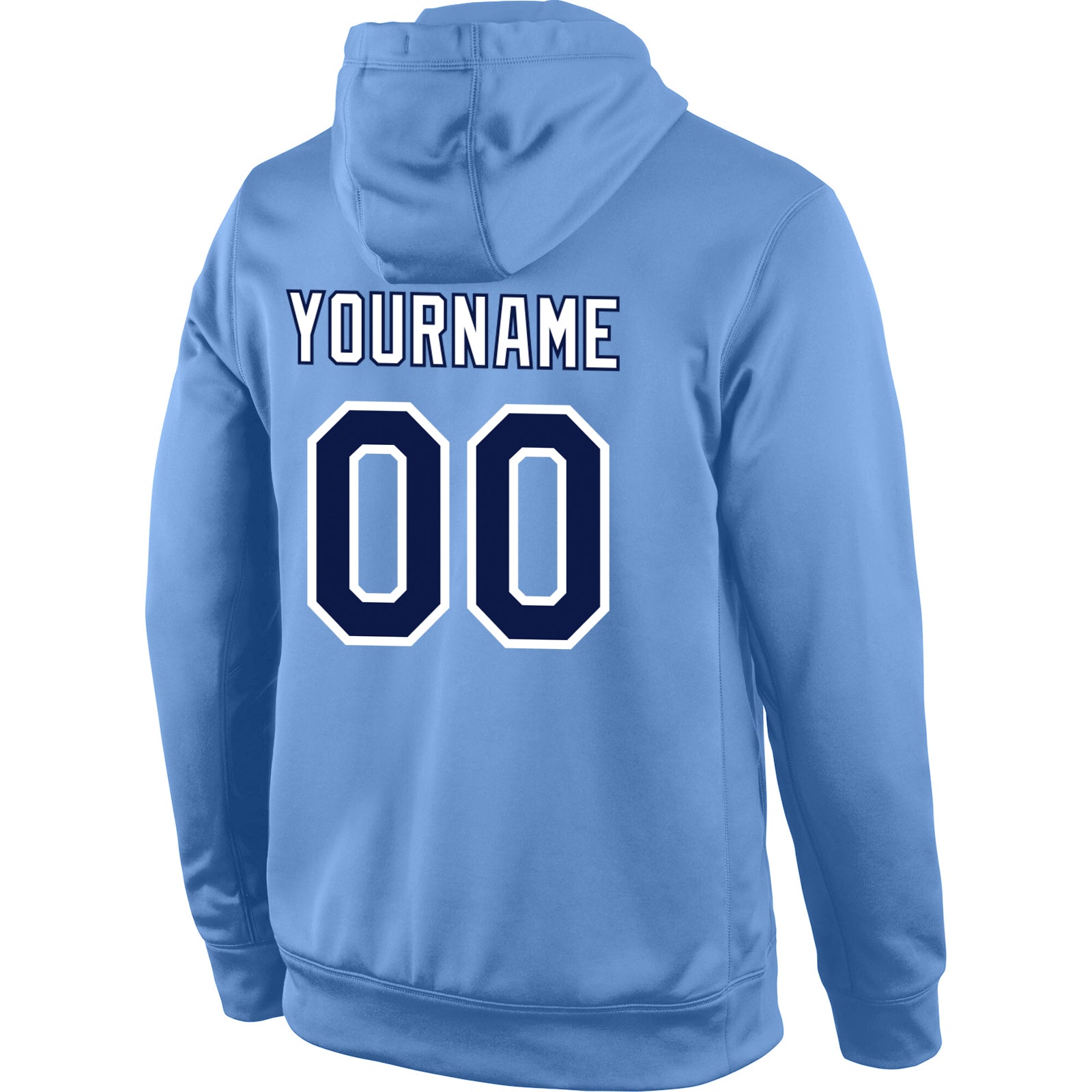 Custom Stitched Light Blue Navy-White Sports Pullover Sweatshirt Hoodie view 3