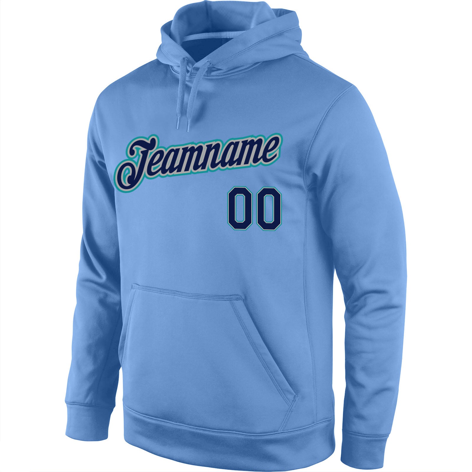 Custom Stitched Light Blue Navy-Aqua Sports Pullover Sweatshirt Hoodie view 2