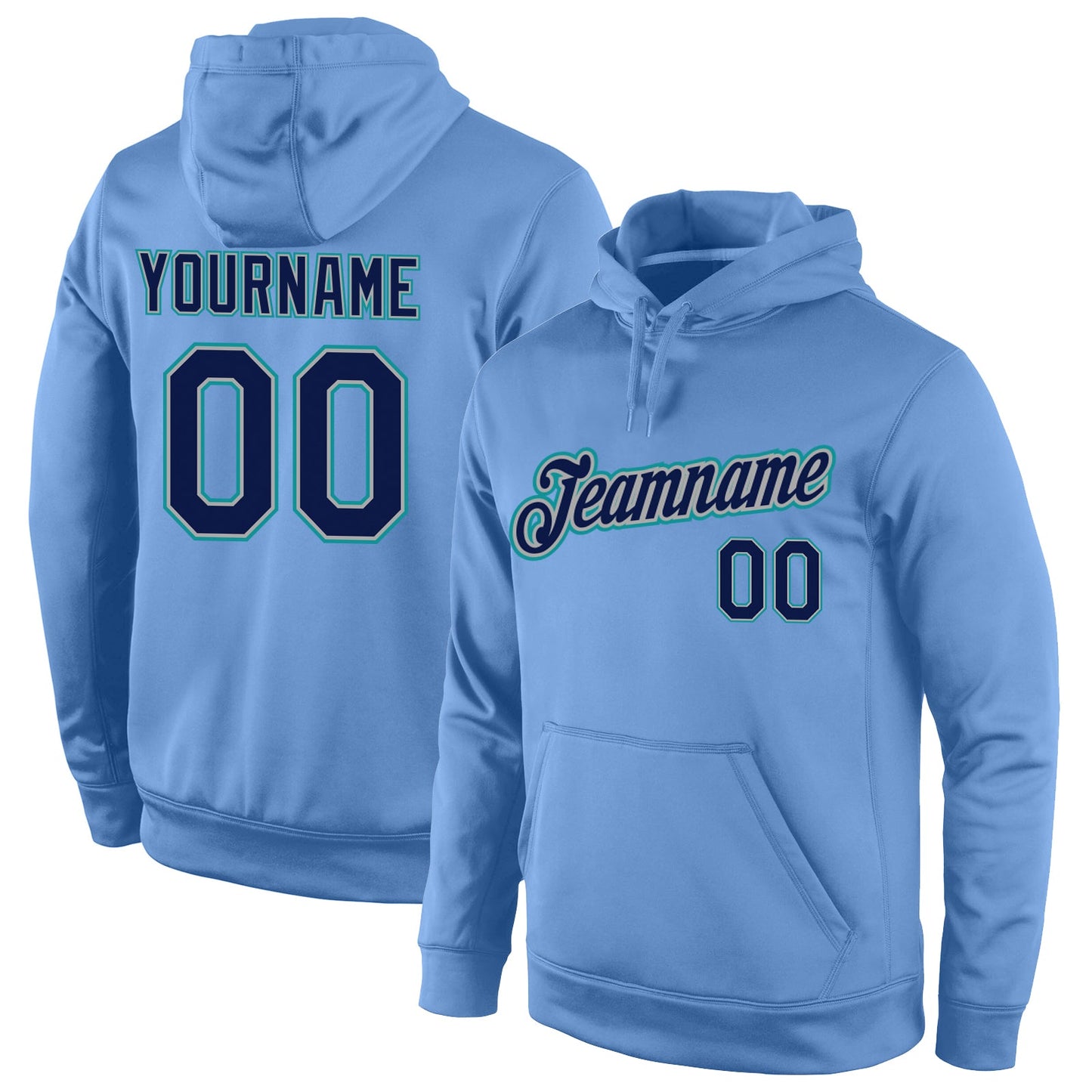 Custom Stitched Light Blue Navy-Aqua Sports Pullover Sweatshirt Hoodie - Main View