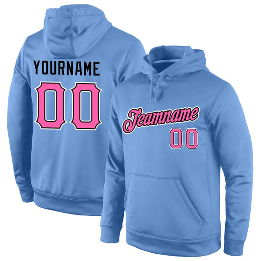 Custom Stitched Light Blue Pink-Black Sports Pullover Sweatshirt Hoodie - Main View