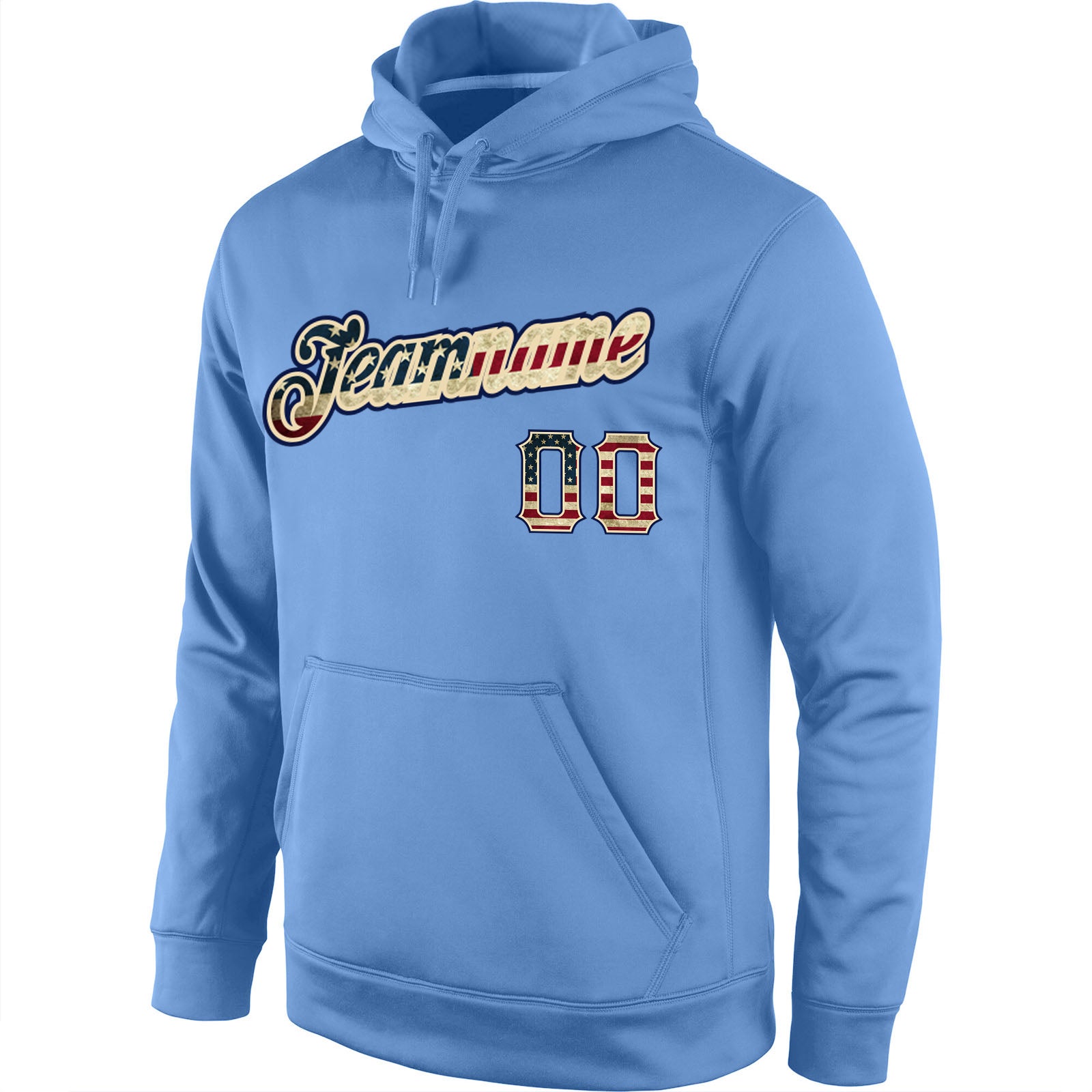 Custom Stitched Light Blue Vintage USA Flag-Cream Sports Pullover Sweatshirt Hoodie view 2