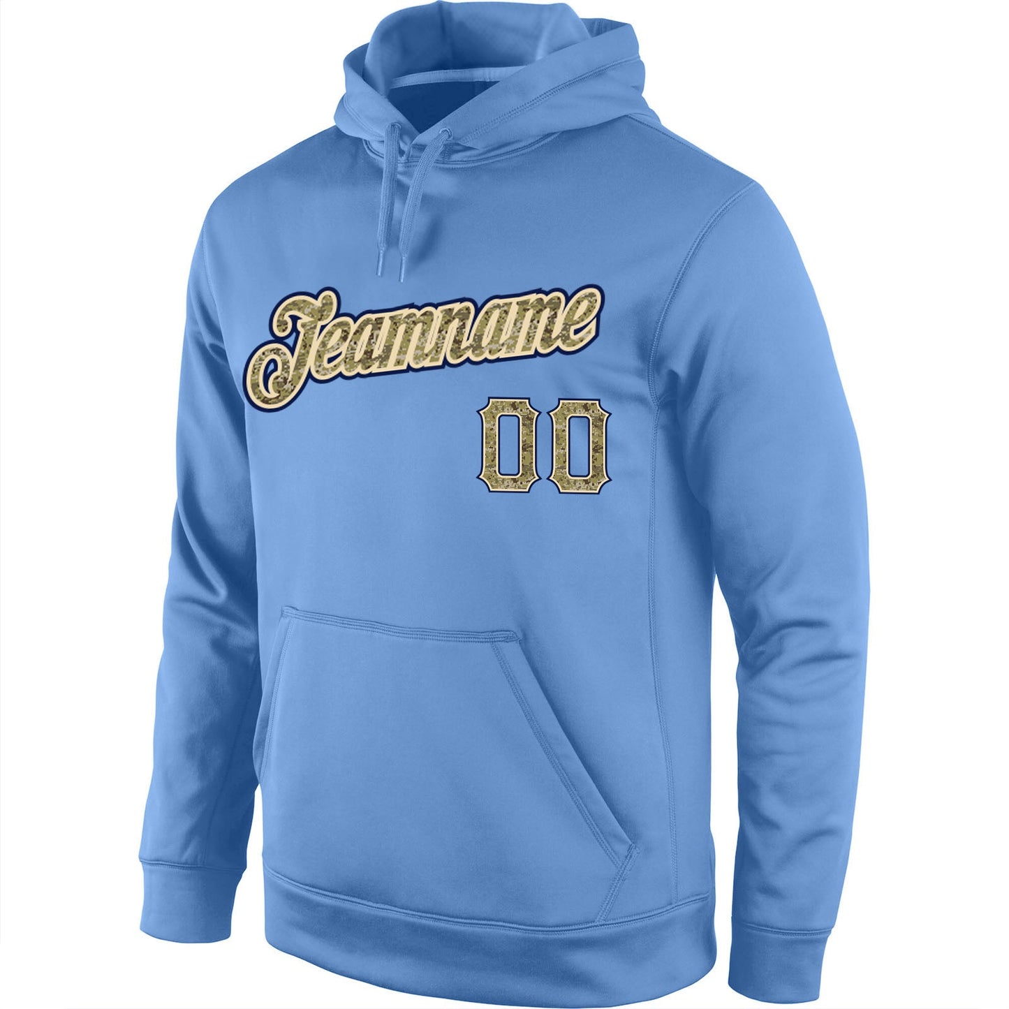 Custom Stitched Light Blue Camo-Navy Sports Pullover Sweatshirt Hoodie view 2