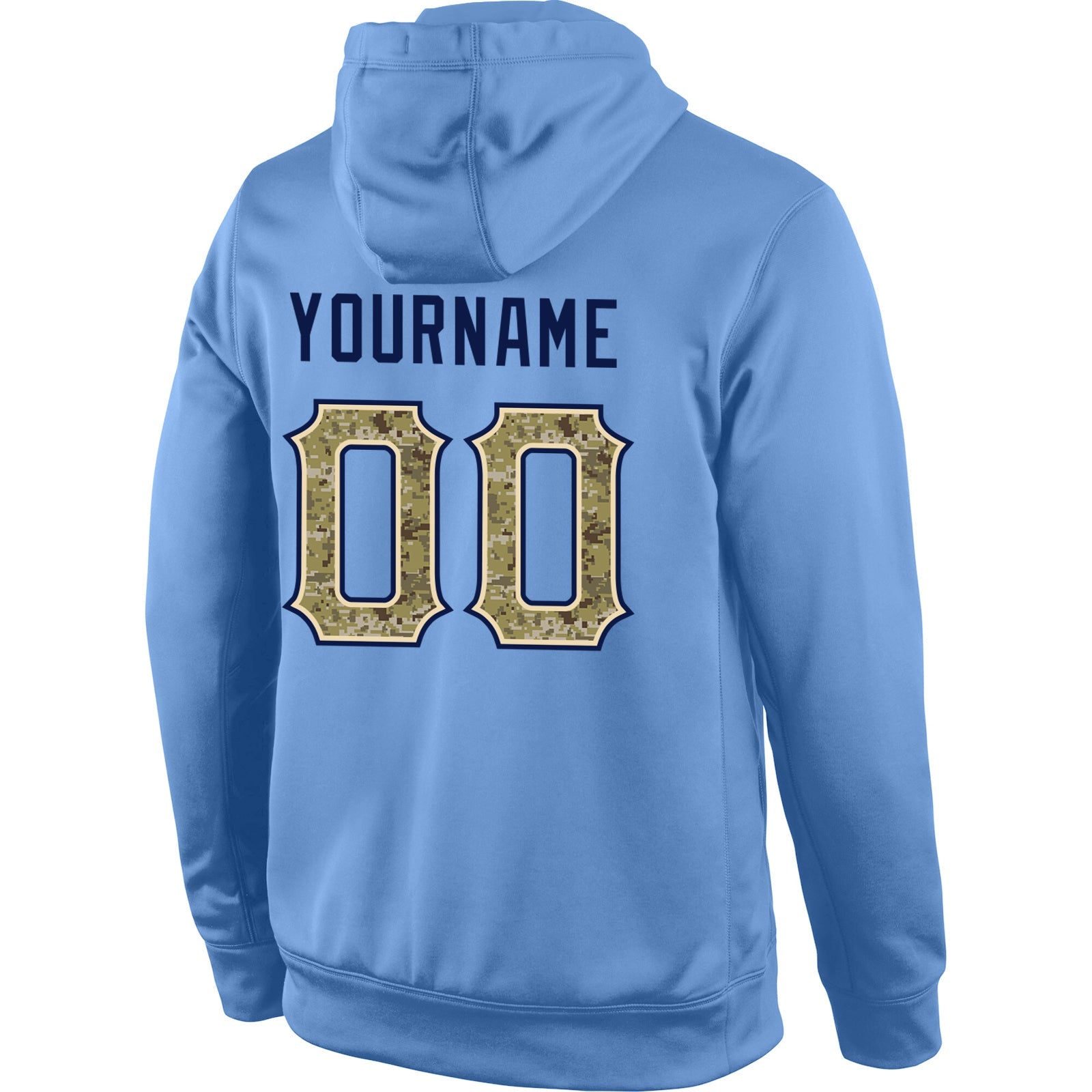 Custom Stitched Light Blue Camo-Navy Sports Pullover Sweatshirt Hoodie view 3