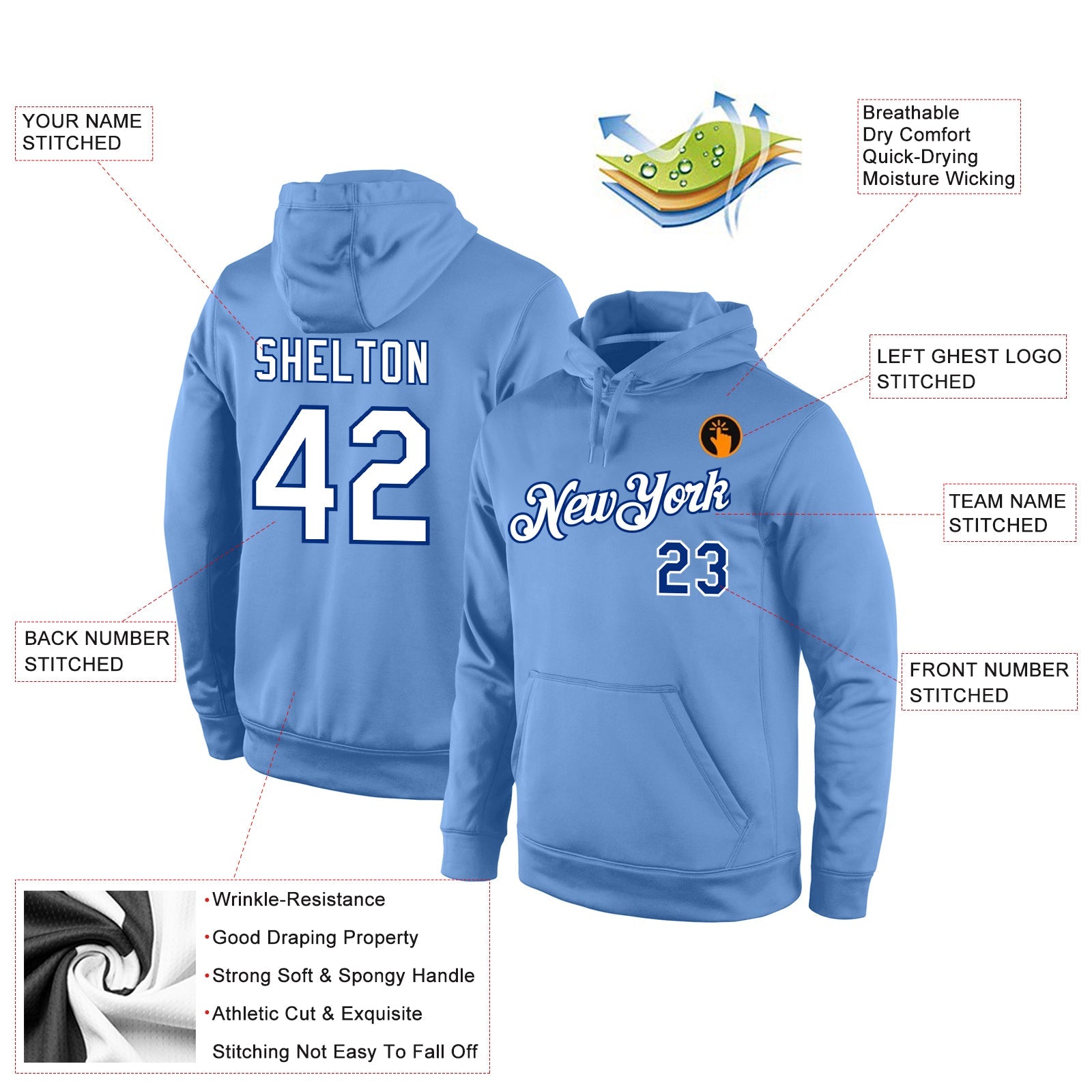 Custom Stitched Light Blue White-Royal Sports Pullover Sweatshirt Hoodie view 4
