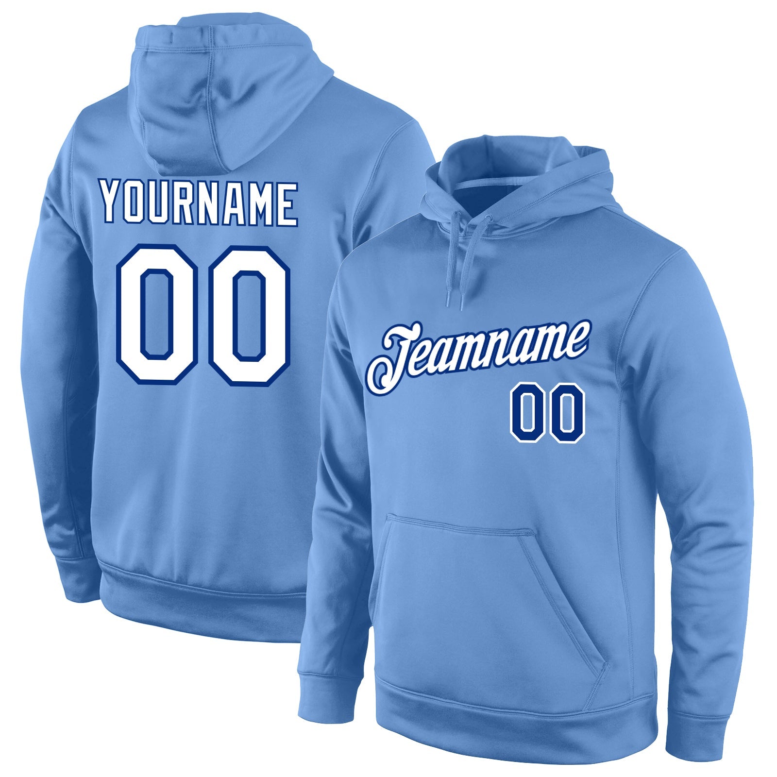 Custom Stitched Light Blue White-Royal Sports Pullover Sweatshirt Hoodie - Main View