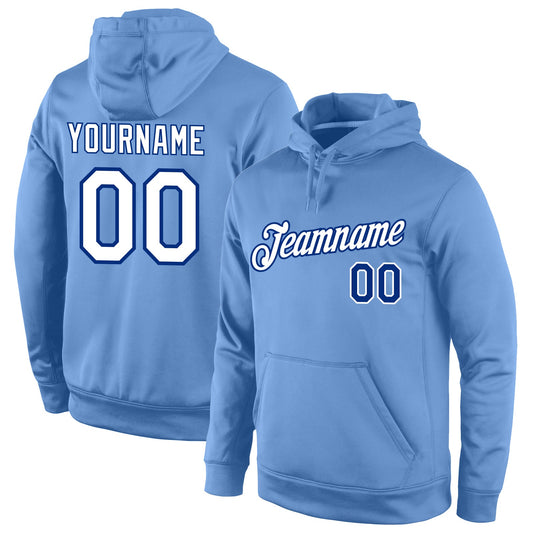 Custom Stitched Light Blue White-Royal Sports Pullover Sweatshirt Hoodie - Main View