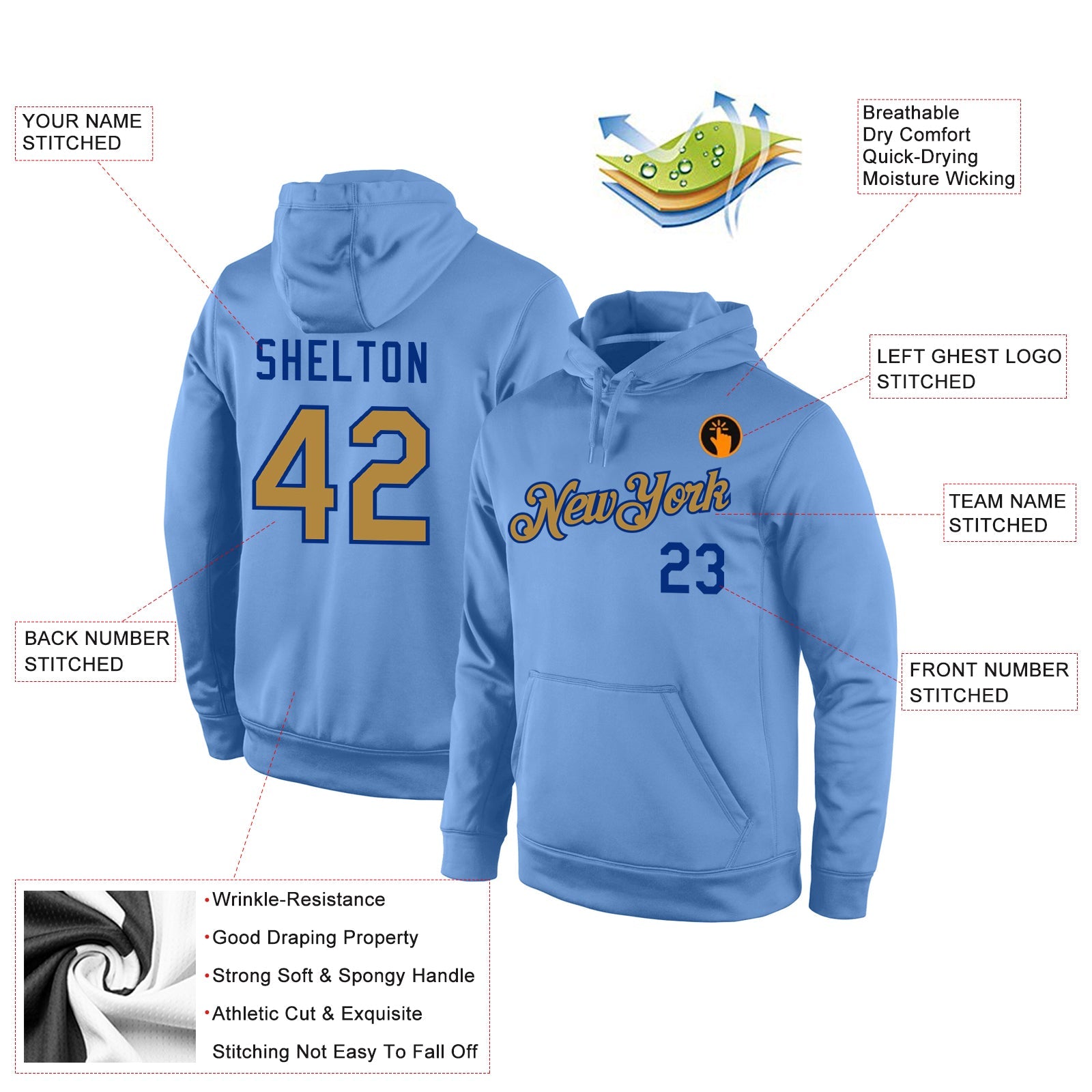 Custom Stitched Light Blue Old Gold-Royal Sports Pullover Sweatshirt Hoodie view 4