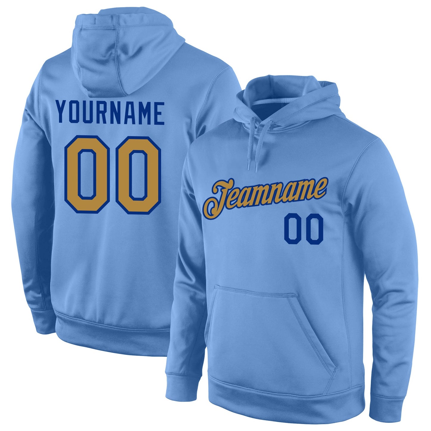 Custom Stitched Light Blue Old Gold-Royal Sports Pullover Sweatshirt Hoodie - Main View