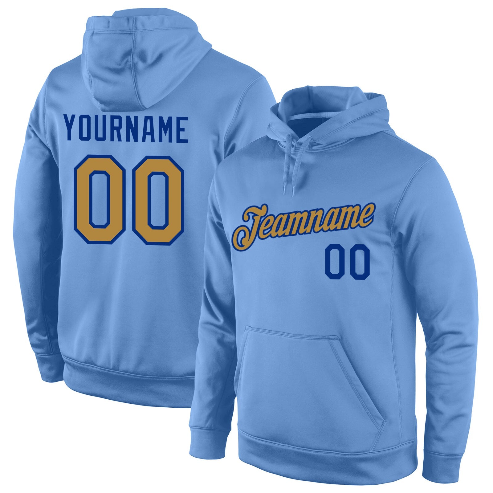 Custom Stitched Light Blue Old Gold-Royal Sports Pullover Sweatshirt Hoodie - Main View