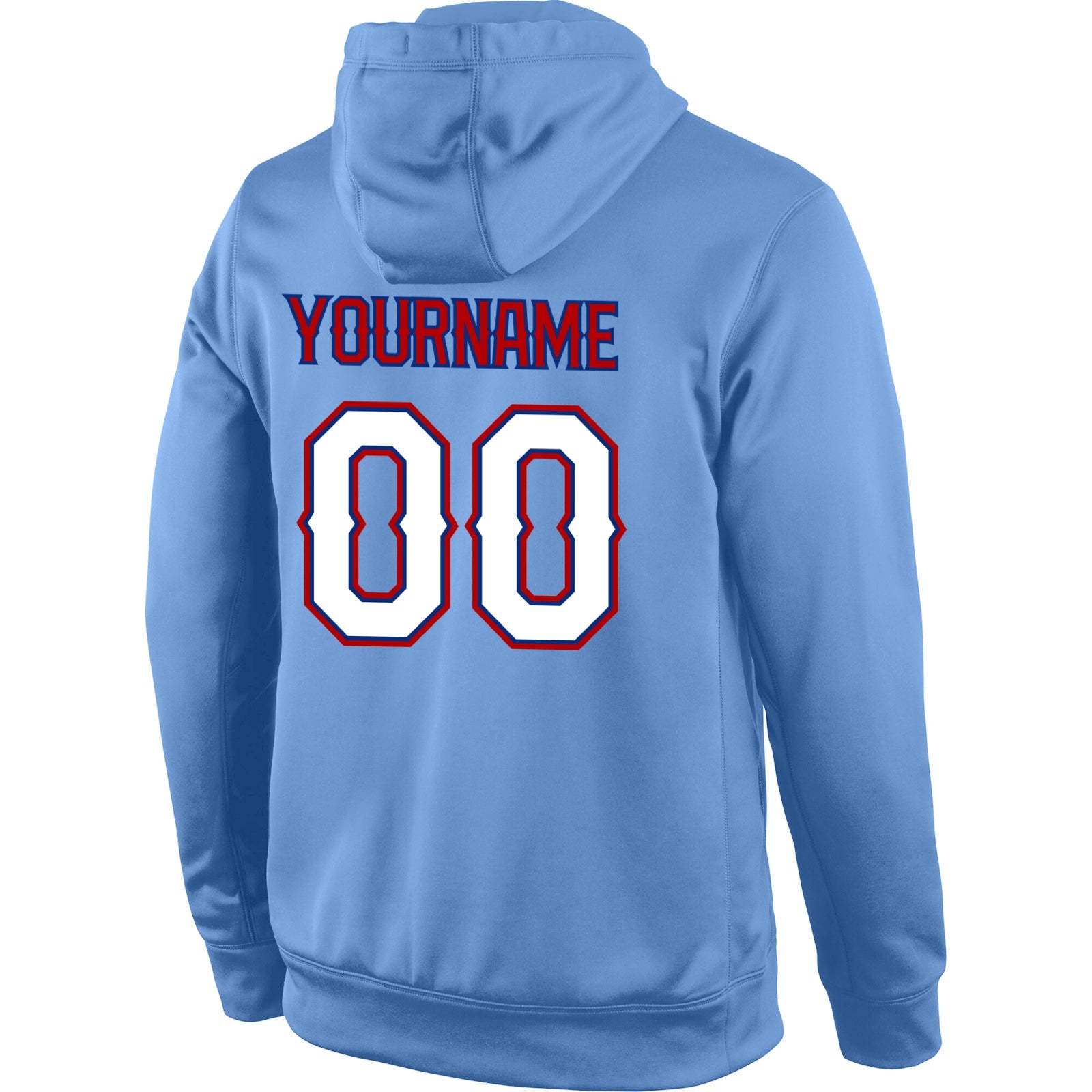Custom Stitched Light Blue White-Red Sports Pullover Sweatshirt Hoodie view 3
