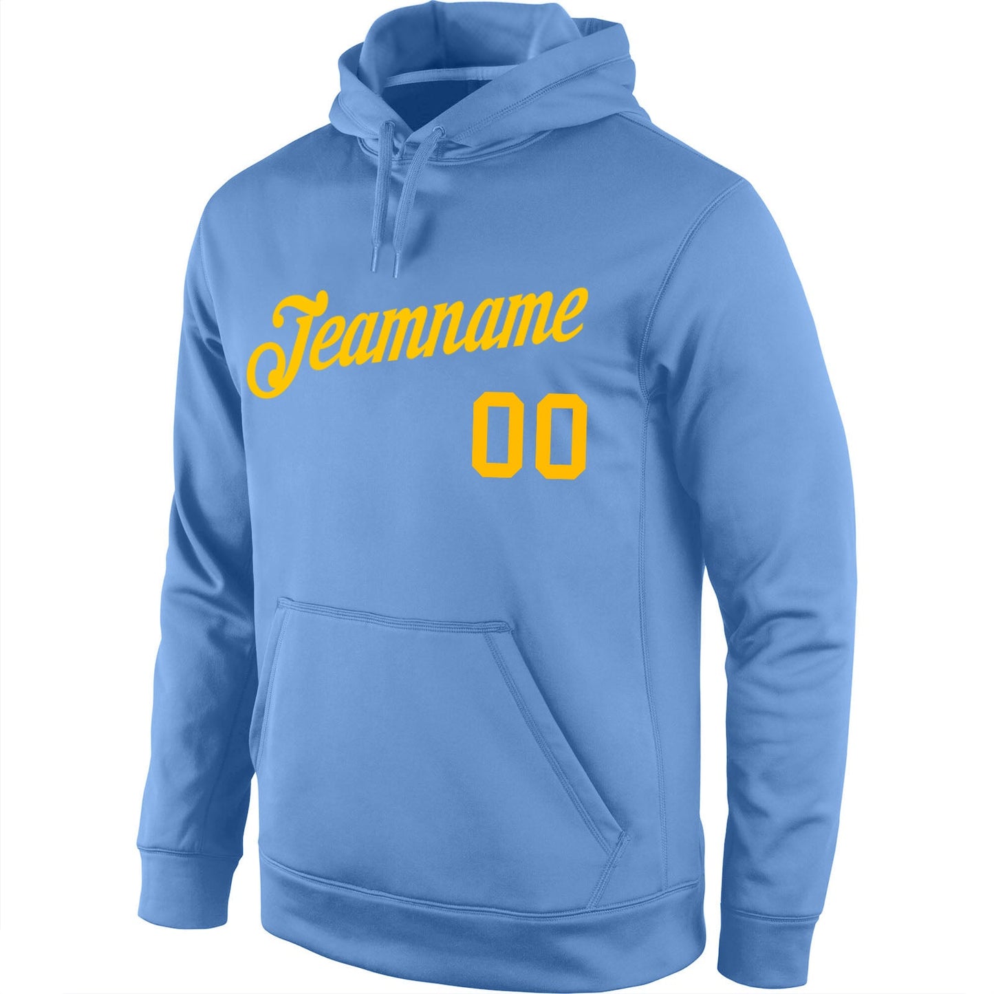 Custom Stitched Light Blue Gold Sports Pullover Sweatshirt Hoodie view 2