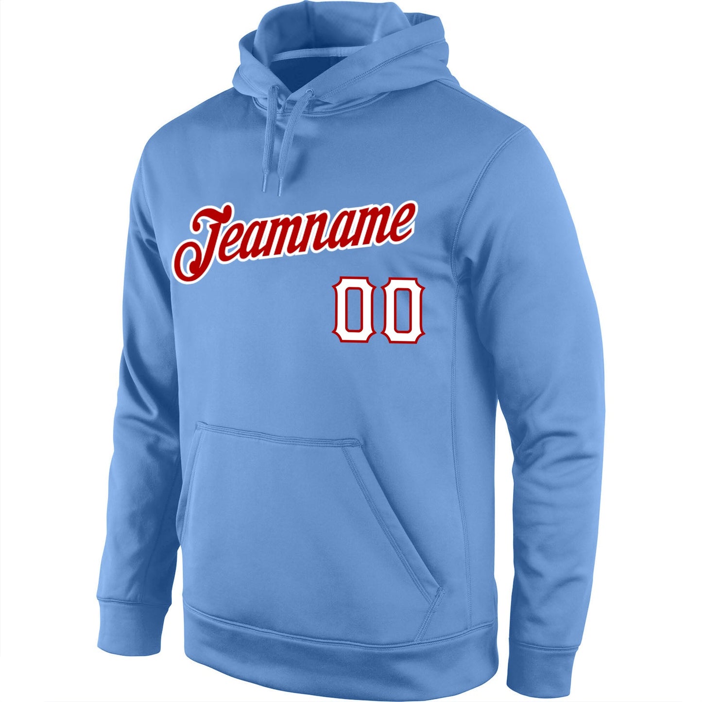 Custom Stitched Light Blue White-Red Sports Pullover Sweatshirt Hoodie view 2