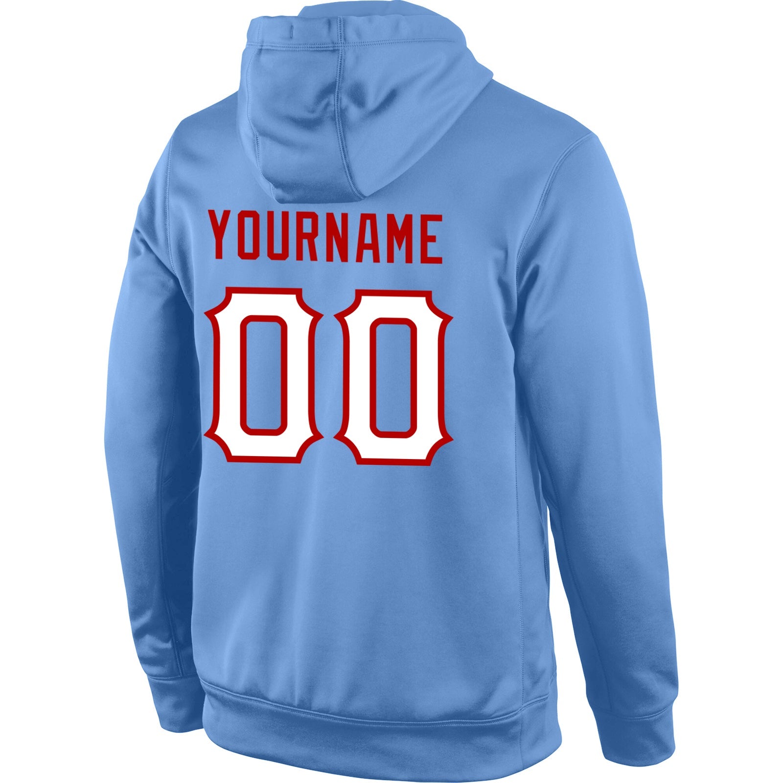 Custom Stitched Light Blue White-Red Sports Pullover Sweatshirt Hoodie view 3