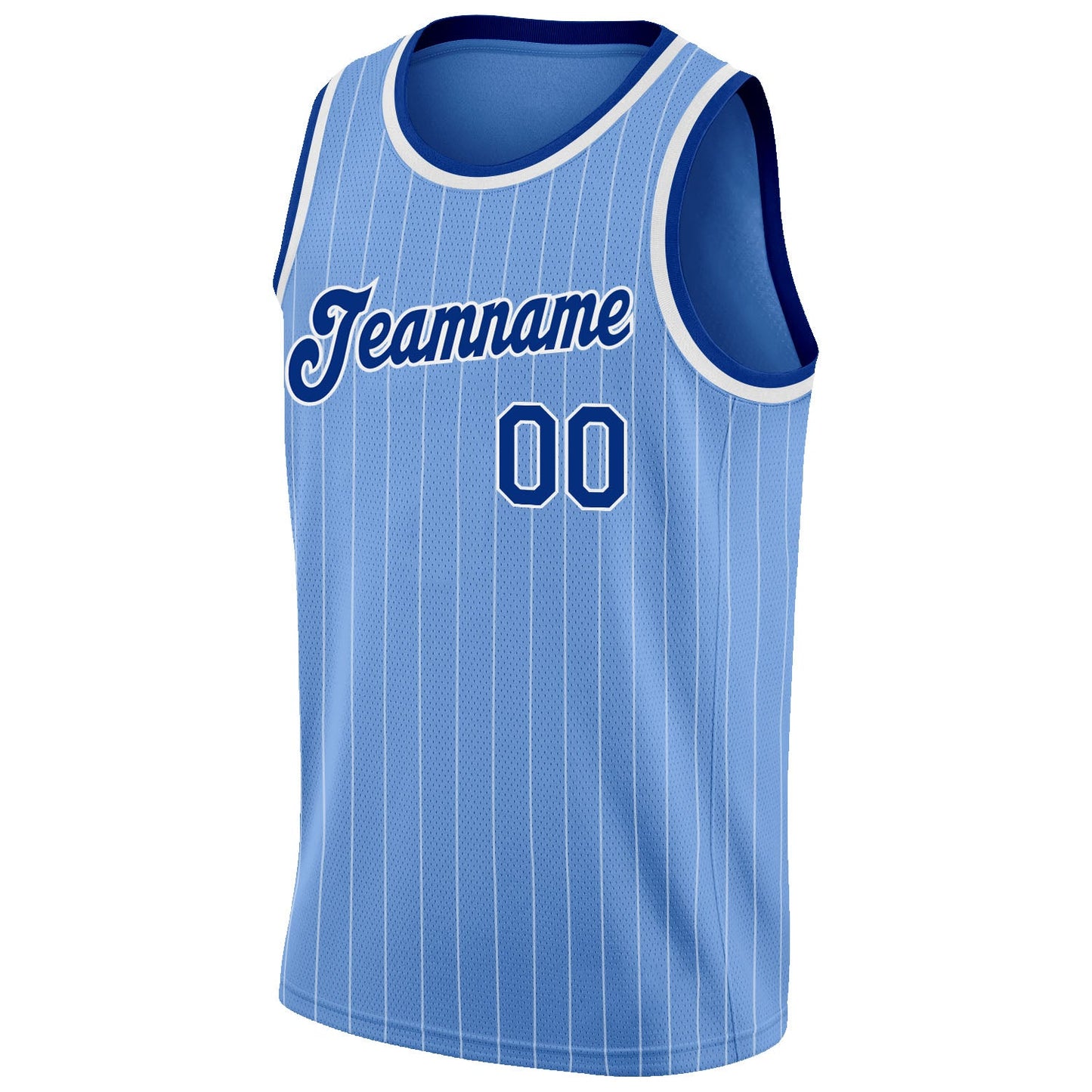 Custom Light Blue White Pinstripe Royal-White Authentic Basketball Jersey view 5